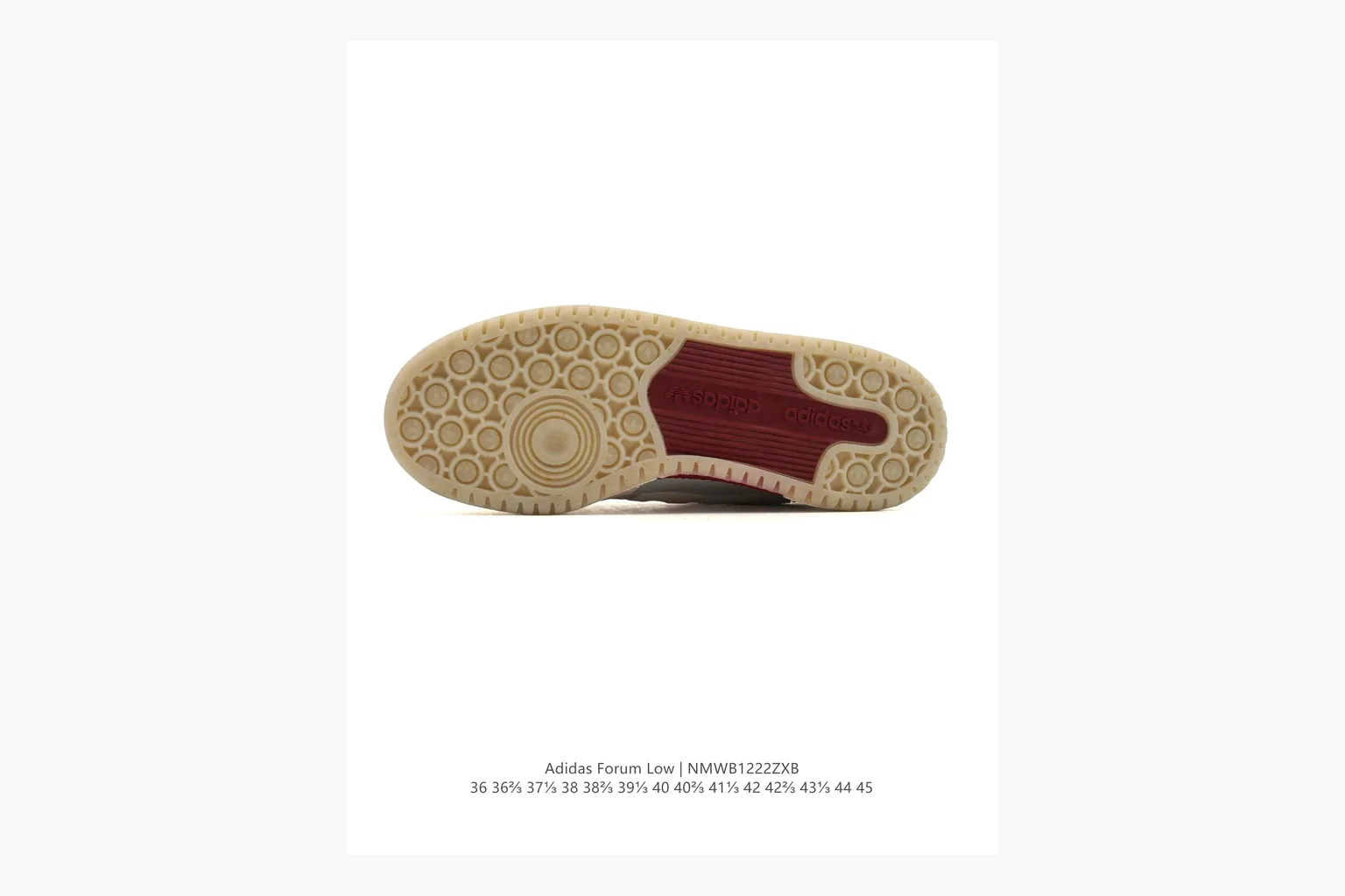 Adidas Forum Low White Burgundy comparison photo showing white leather low-top upper, burgundy three-stripe accents, gum sole, padded court profile, and strap-style Forum shape thumbnail 4