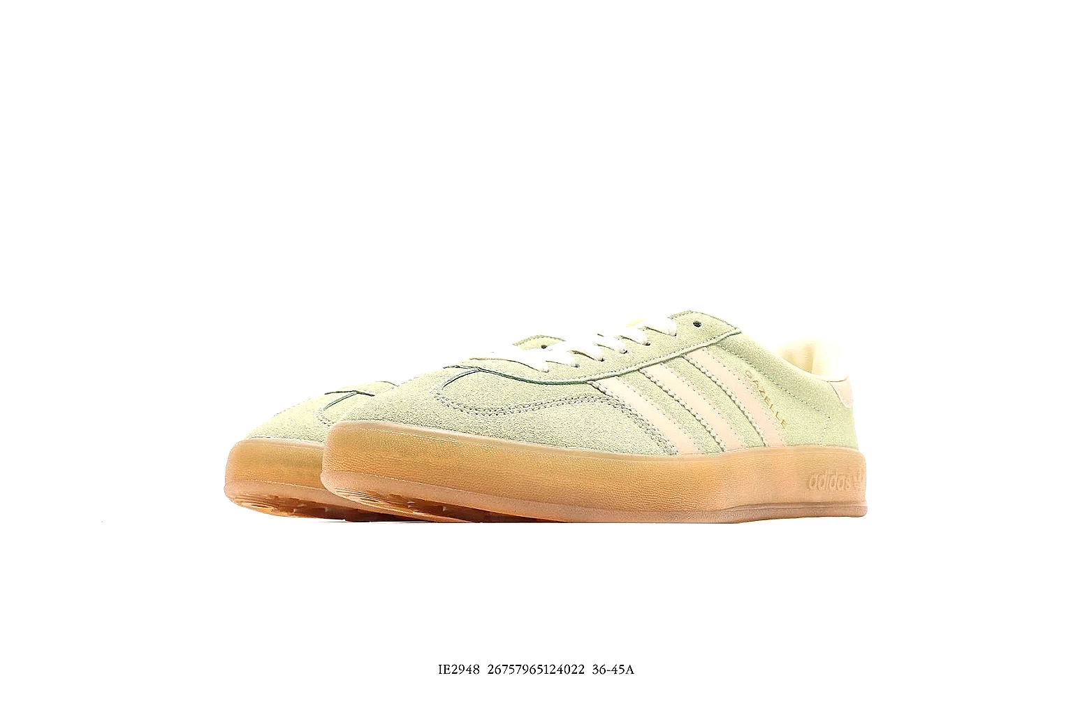 Adidas pale green suede low trainer side profile for QC comparison thumbnail 4