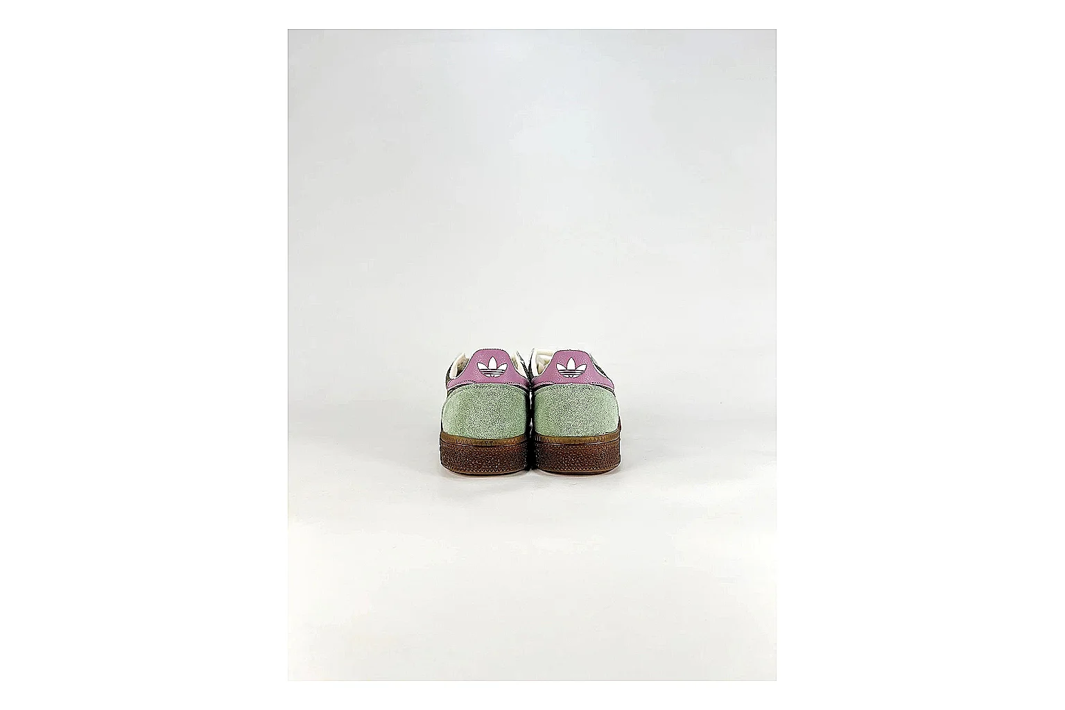 Adidas Originals Handball Spezial Green Brown Sneakers comparison signal photo with green brown handball sneakers with suede-leather texture, side-profile shape, upper panel lines, and outsole detail thumbnail 3