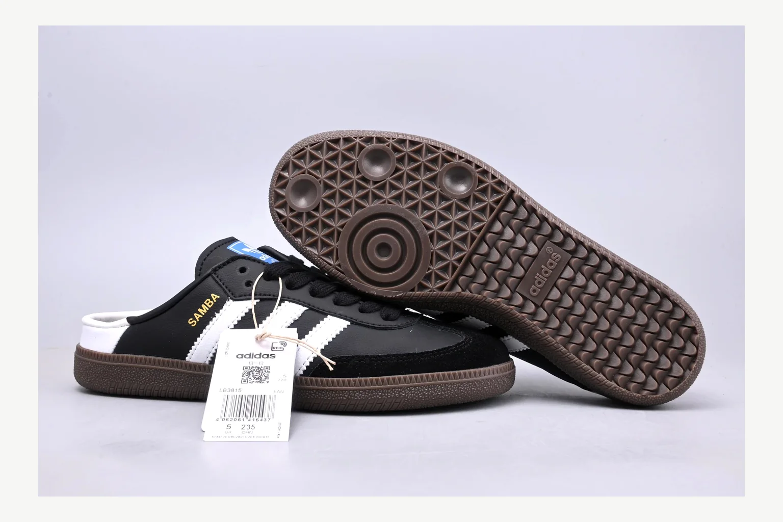 Adidas Originals Samba Black White comparison signal photo with white black low-top sneaker with mixed-material upper and low-profile shape thumbnail 5