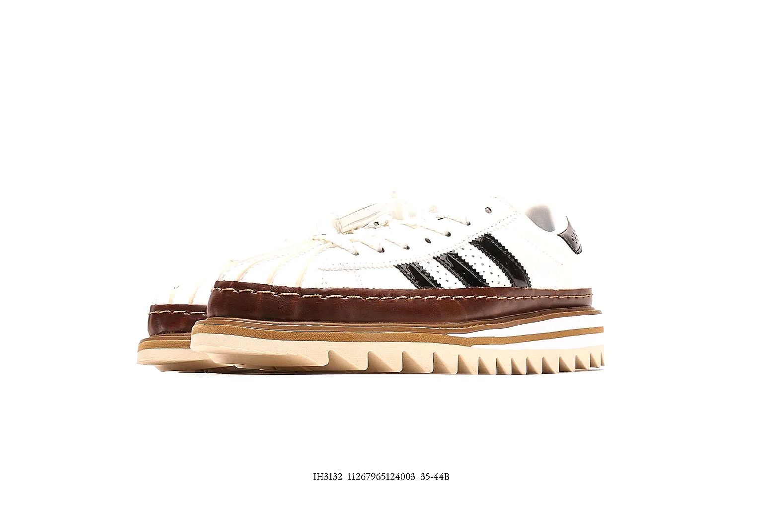 Adidas 0399 white platform low top with black stripes and brown welt thumbnail 4