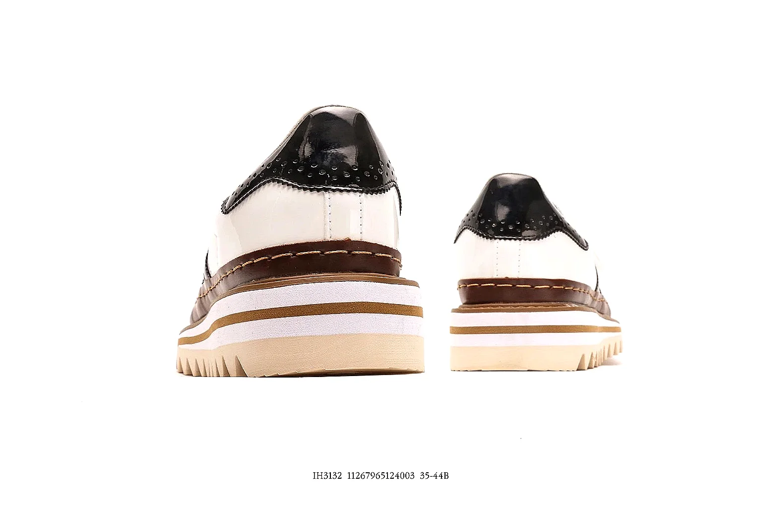 Adidas 0399 white platform low top with black stripes and brown welt thumbnail 5