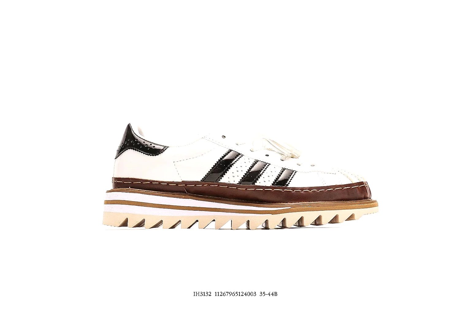 Adidas 0399 white platform low top with black stripes and brown welt thumbnail 6