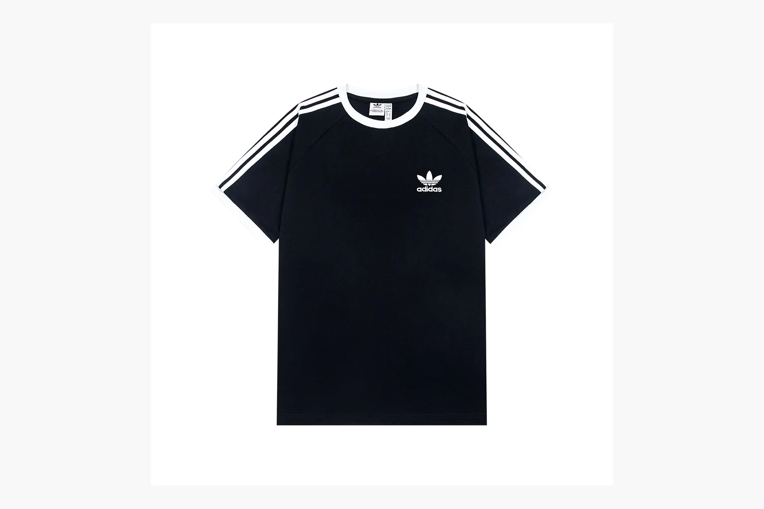 Adidas black white ringer tee comparison image with trefoil