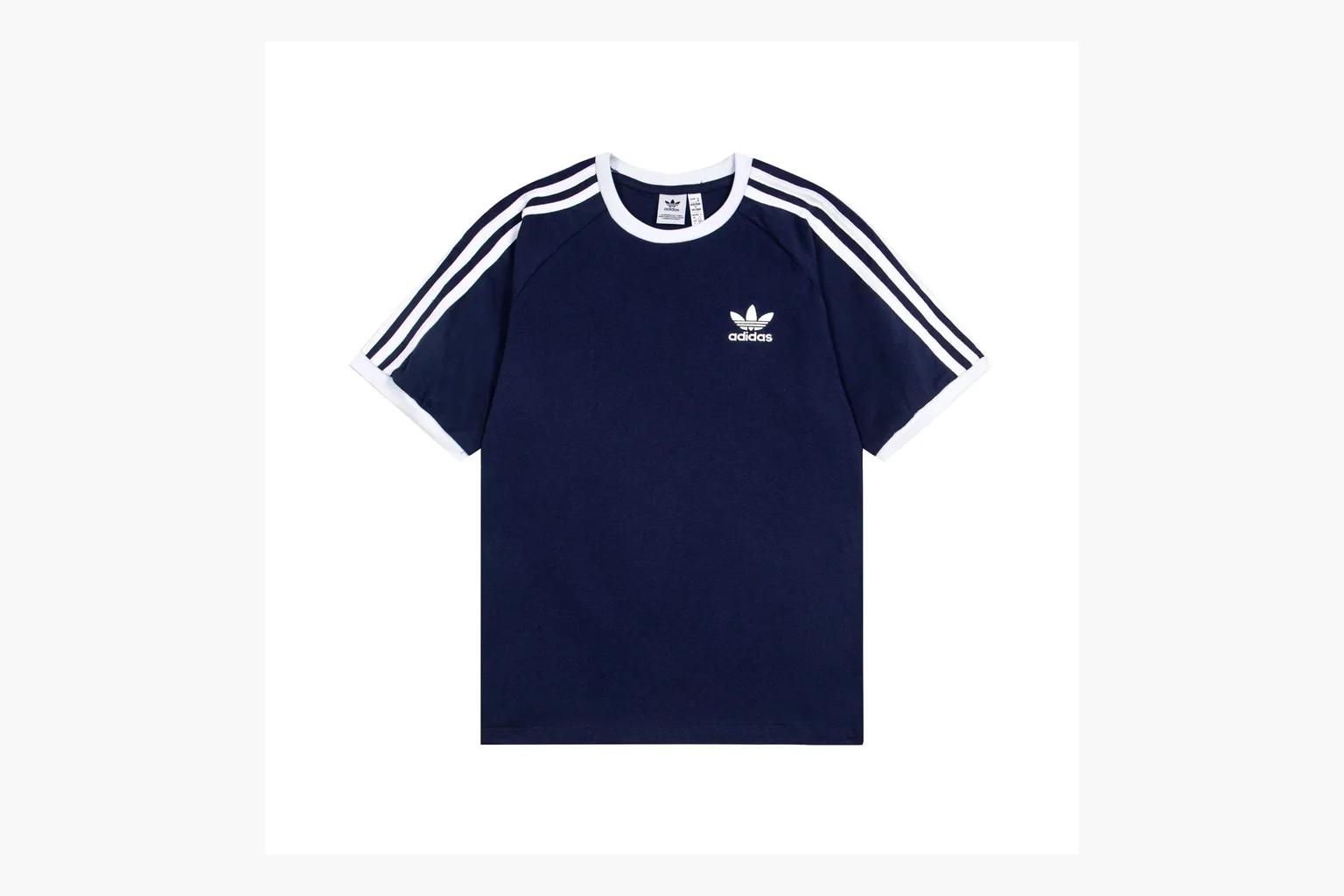 Navy Adidas ringer tee comparison image with trefoil