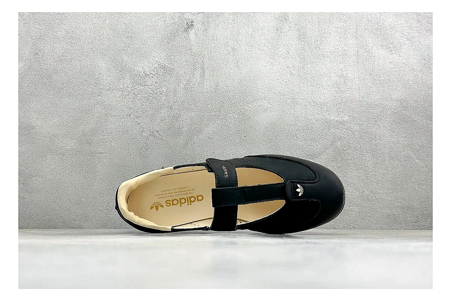 Adidas Samba Jane Black comparison photo showing black Mary Jane upper, Samba-style stripes, strap closure, gum outsole, and low terrace shape