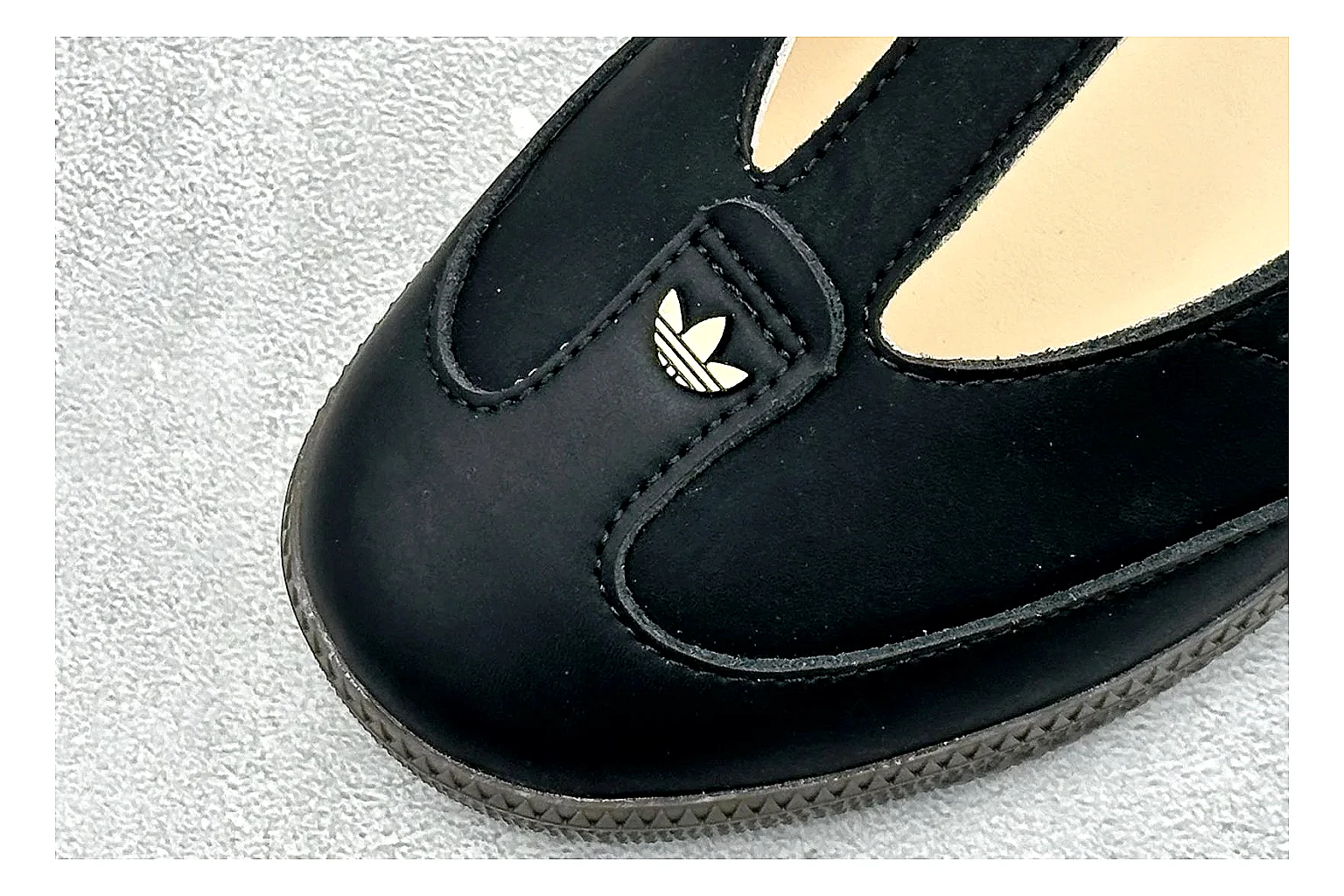 Adidas Samba Jane Black comparison photo showing black Mary Jane upper, Samba-style stripes, strap closure, gum outsole, and low terrace shape thumbnail 5