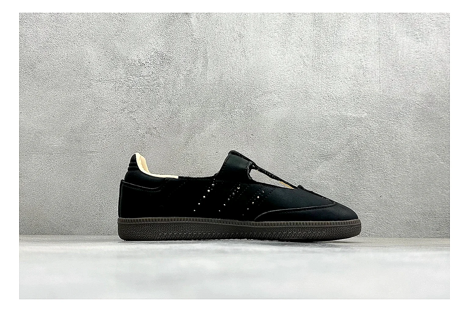Adidas Samba Jane Black comparison photo showing black Mary Jane upper, Samba-style stripes, strap closure, gum outsole, and low terrace shape thumbnail 6