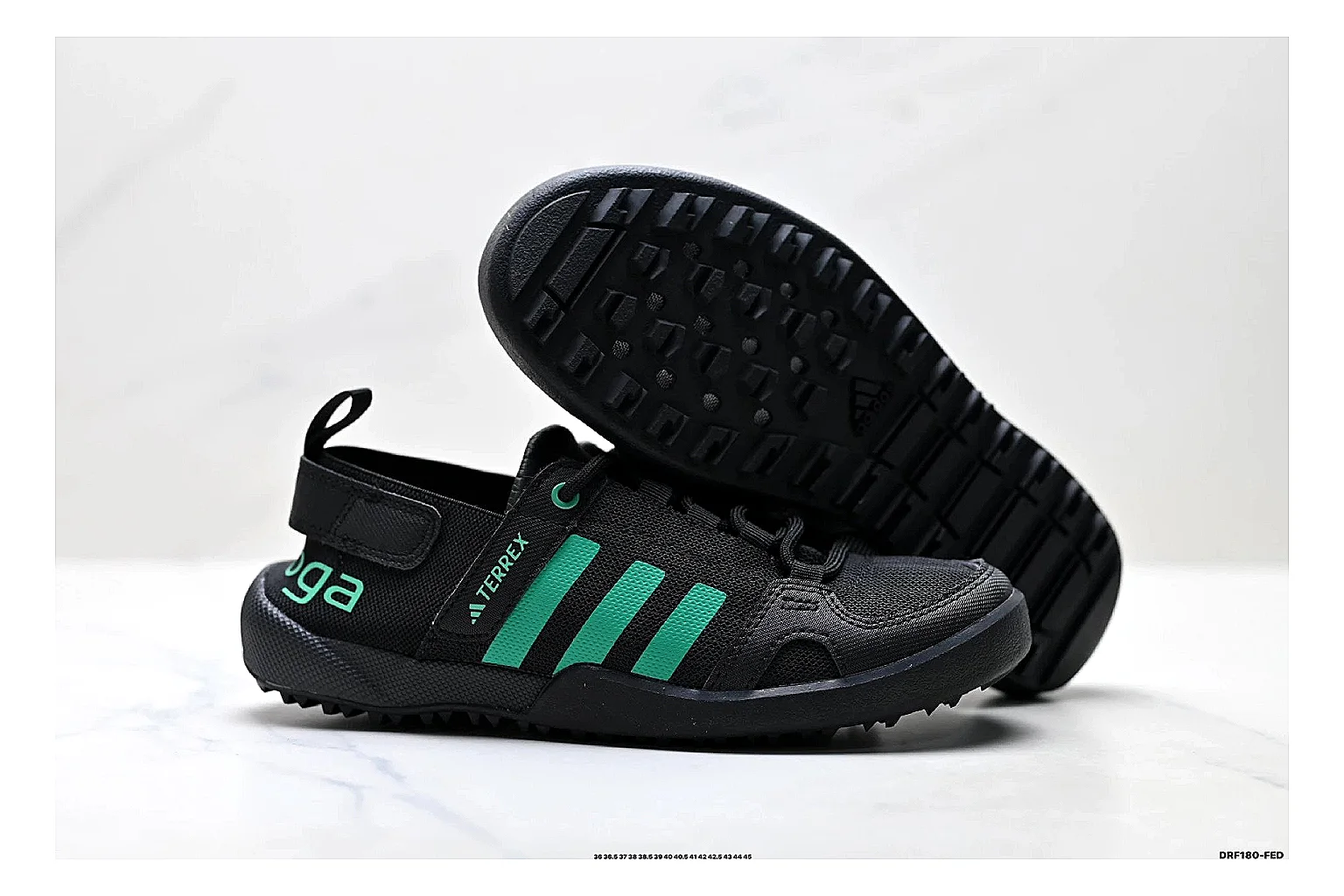 Adidas Terrex Daroga Black Green Sneakers comparison signal photo with black green outdoor trail sneakers with mesh texture, side-profile shape, upper panel lines, and outsole detail thumbnail 5