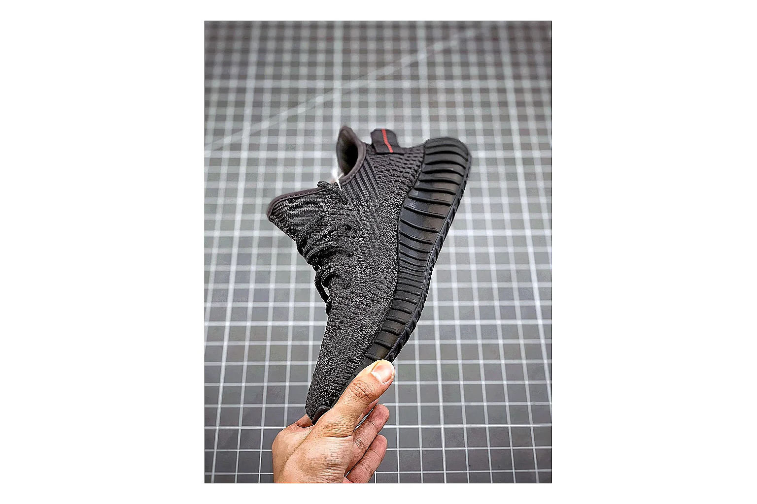 Adidas Yeezy 350 Boost Black comparison signal photo with black yeezy 350 knit runner with knit upper and knit shape thumbnail 5