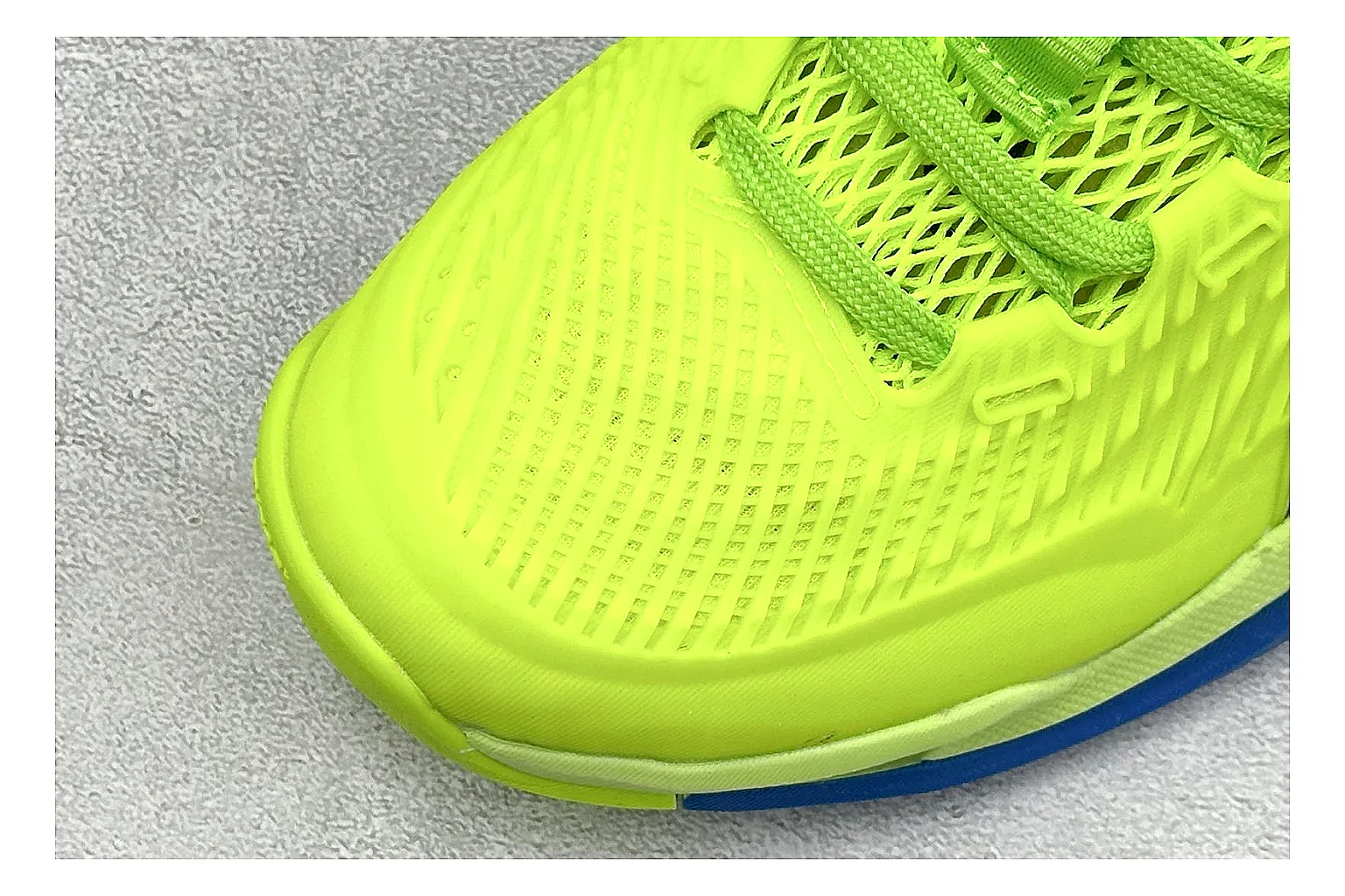 Asics Court FF Volt Blue comparison photo showing bright volt and blue court upper, supportive sole wall, Asics side lines, and stable tennis profile thumbnail 5