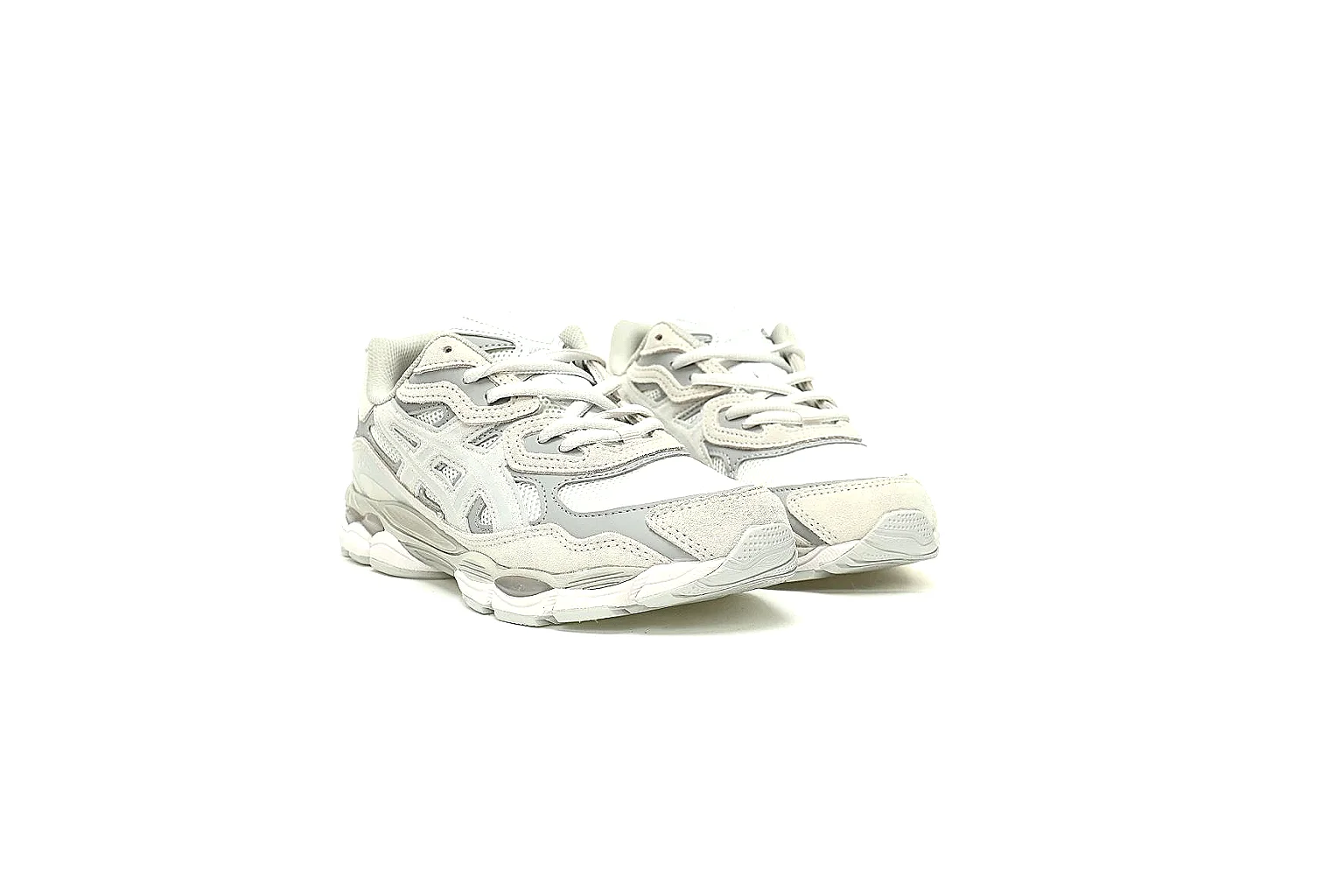 ASICS cream grey runner side view with layered mesh and suede panels thumbnail 5