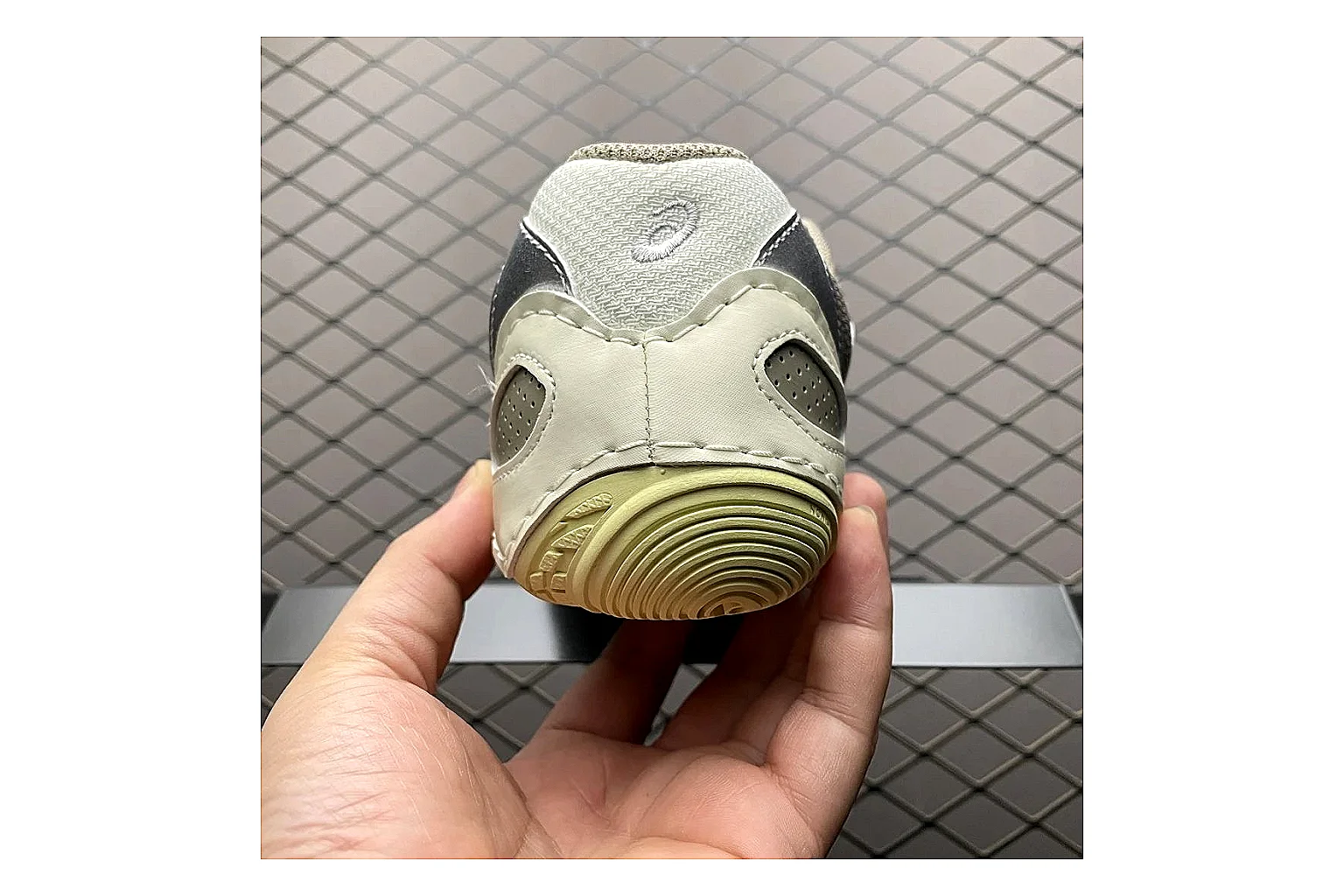 Asics Gel-Kahana Cream Silver comparison signal photo with silver cream gel-kahana trail runner with mixed upper and trail shape thumbnail 6