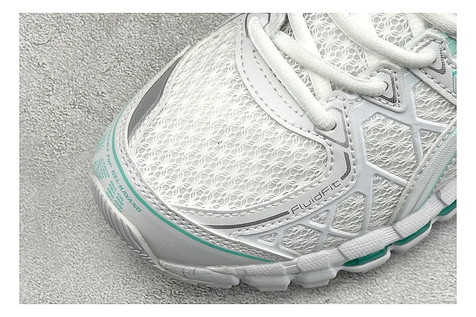 Asics Gel-Kayano White Mint comparison photo showing white mesh runner upper, mint Asics accents, cushioned Gel-Kayano sole, and technical support shape thumbnail 5