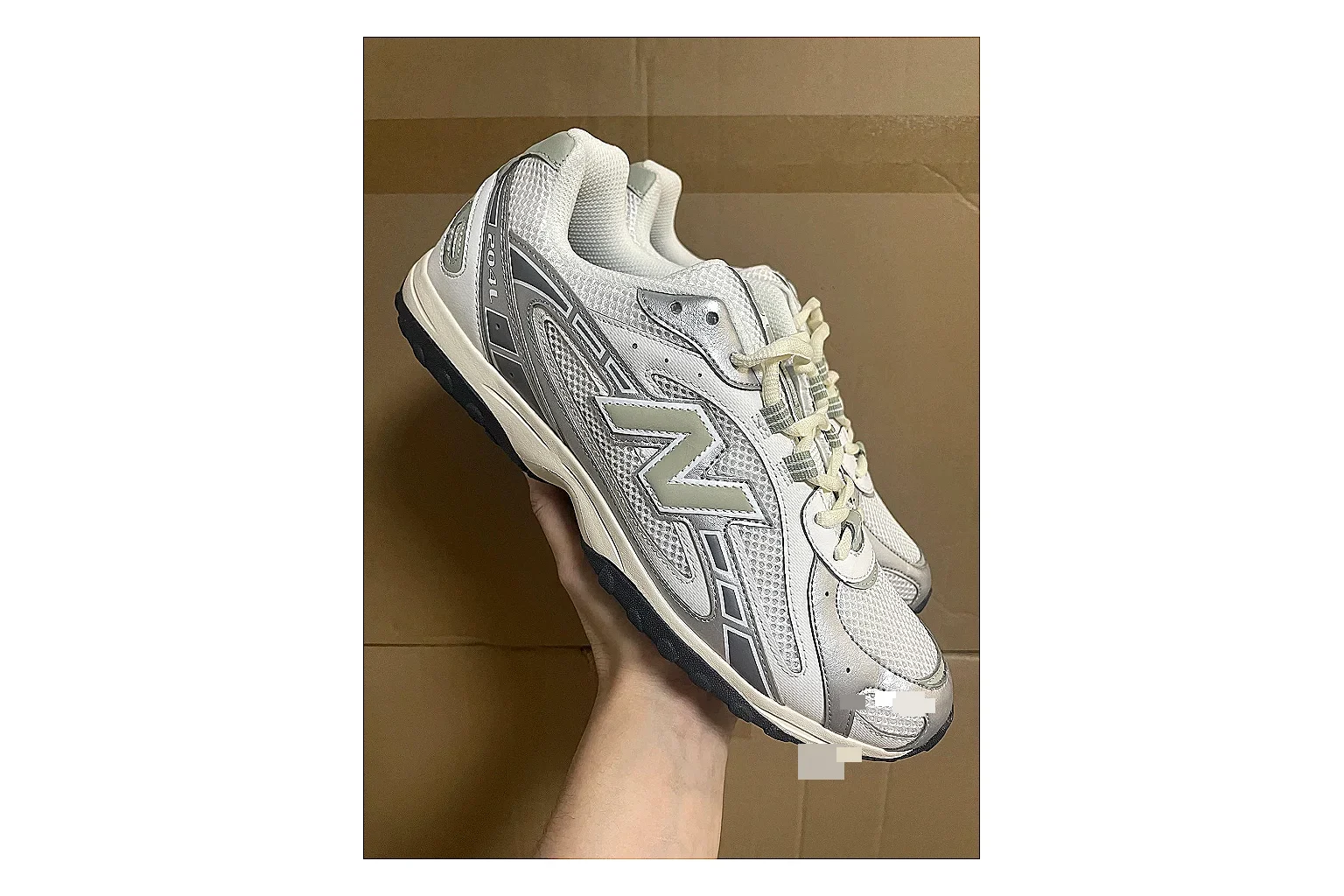 Asics Gel Kayano White Silver comparison photo showing white mesh-leather runner upper, silver overlays, supportive Kayano shape, and cushioned retro sole