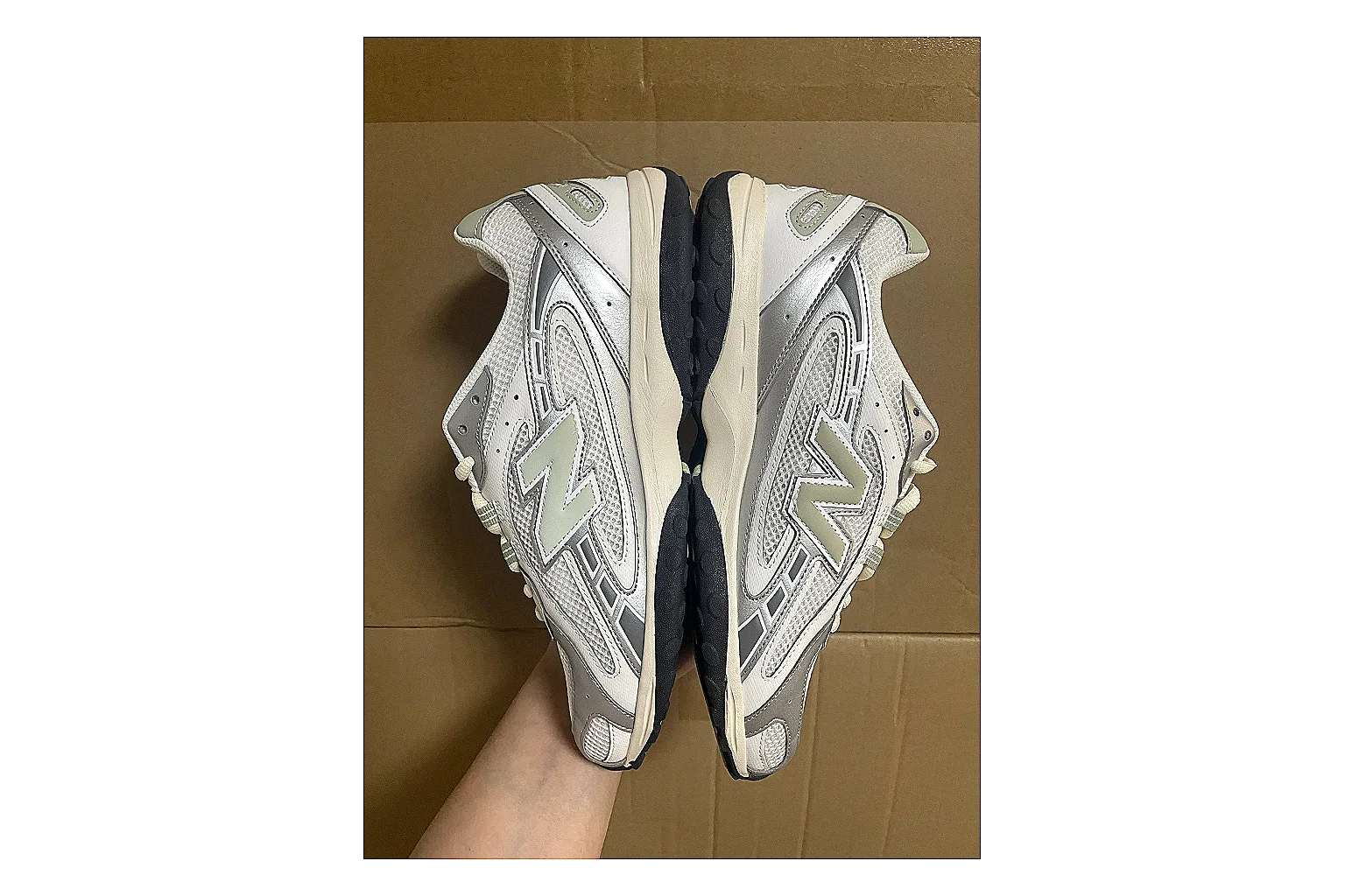 Asics Gel Kayano White Silver comparison photo showing white mesh-leather runner upper, silver overlays, supportive Kayano shape, and cushioned retro sole thumbnail 3