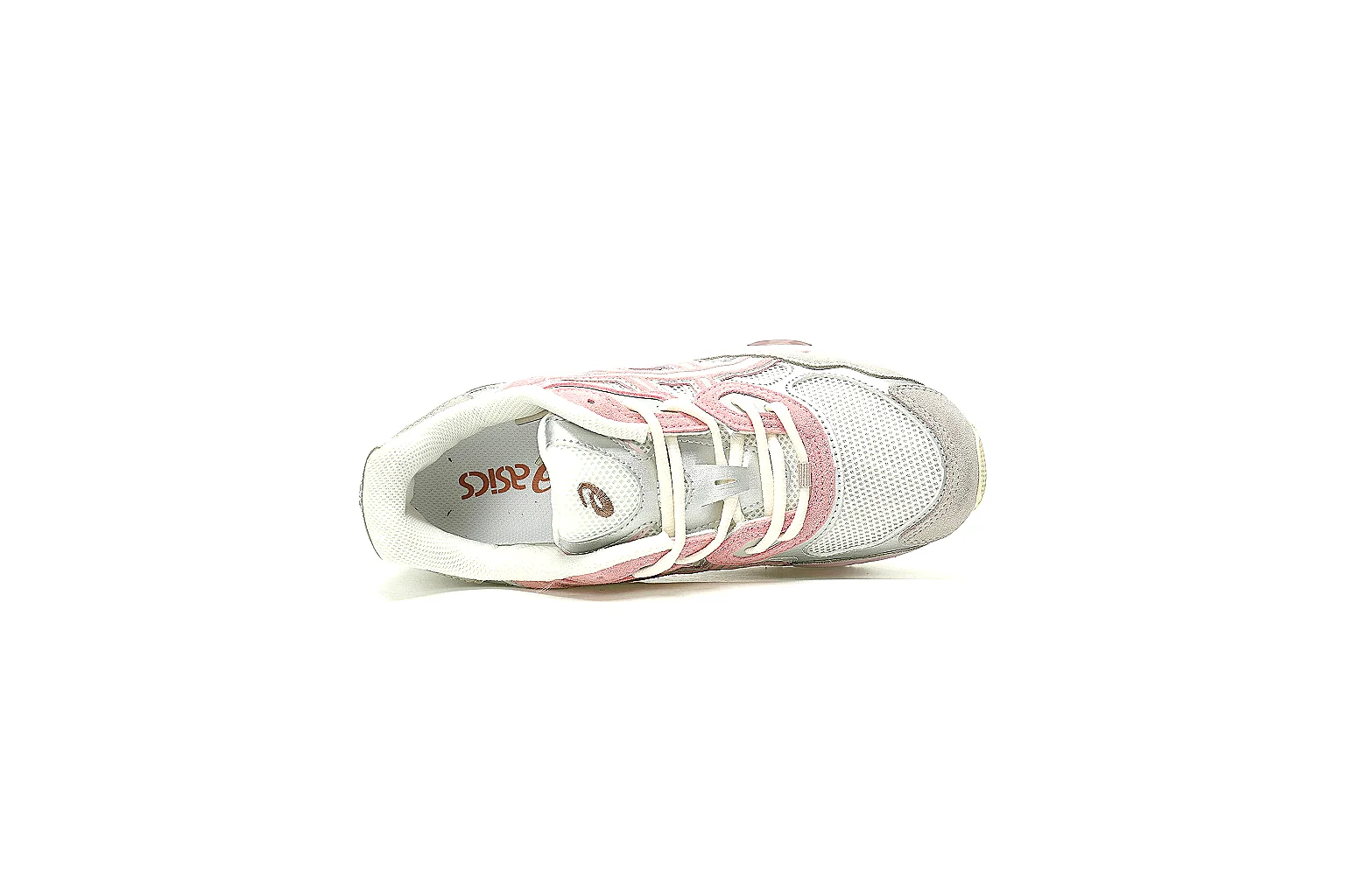ASICS grey pink GEL runner side profile with QC comparison details