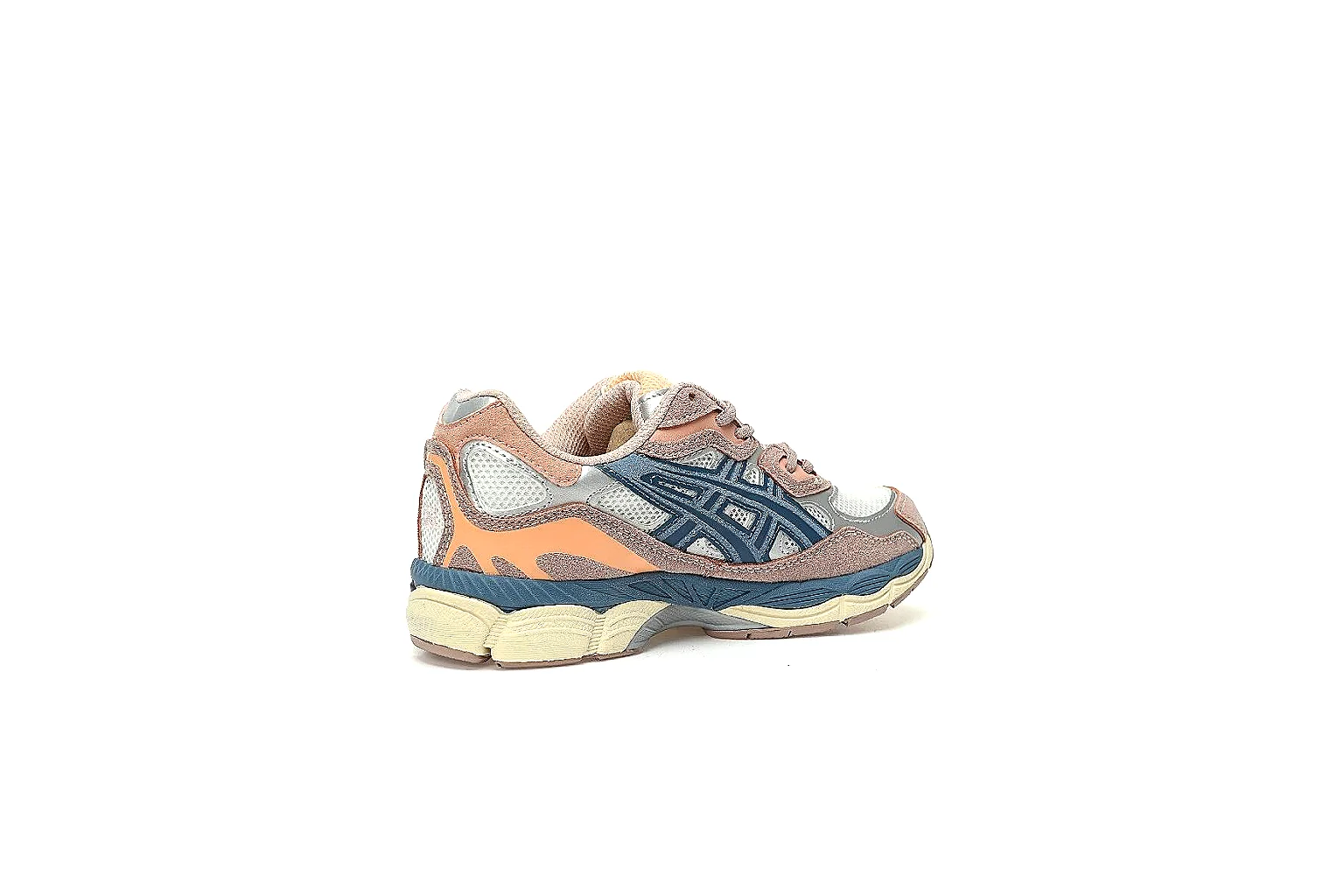 ASICS dusty pink navy GEL style runner with visible side stripe and cream sole