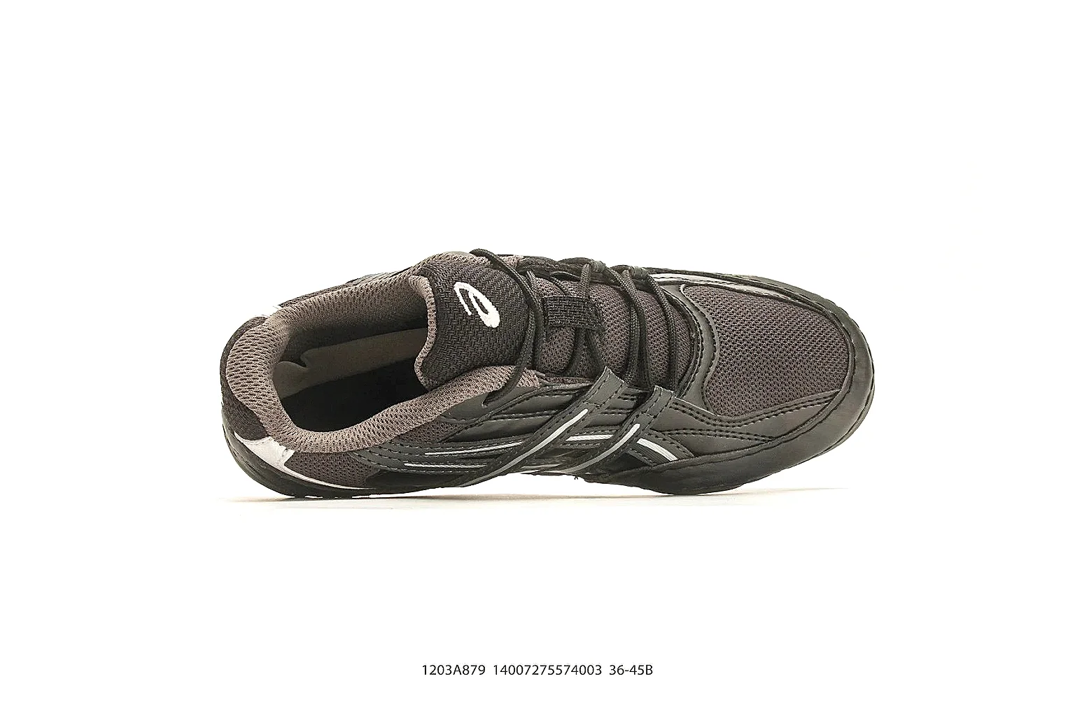 Asics Gel Runner Black Gray comparison photo showing black gray mesh-leather upper, layered runner panels, Asics side stripes, and cushioned retro sole thumbnail 2