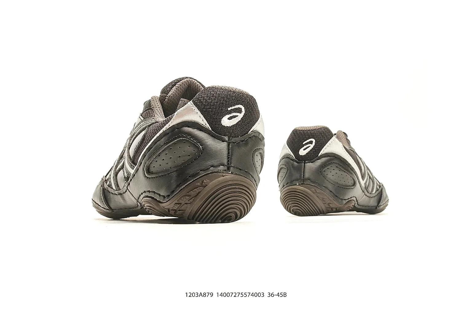 Asics Gel Runner Black Gray comparison photo showing black gray mesh-leather upper, layered runner panels, Asics side stripes, and cushioned retro sole thumbnail 3