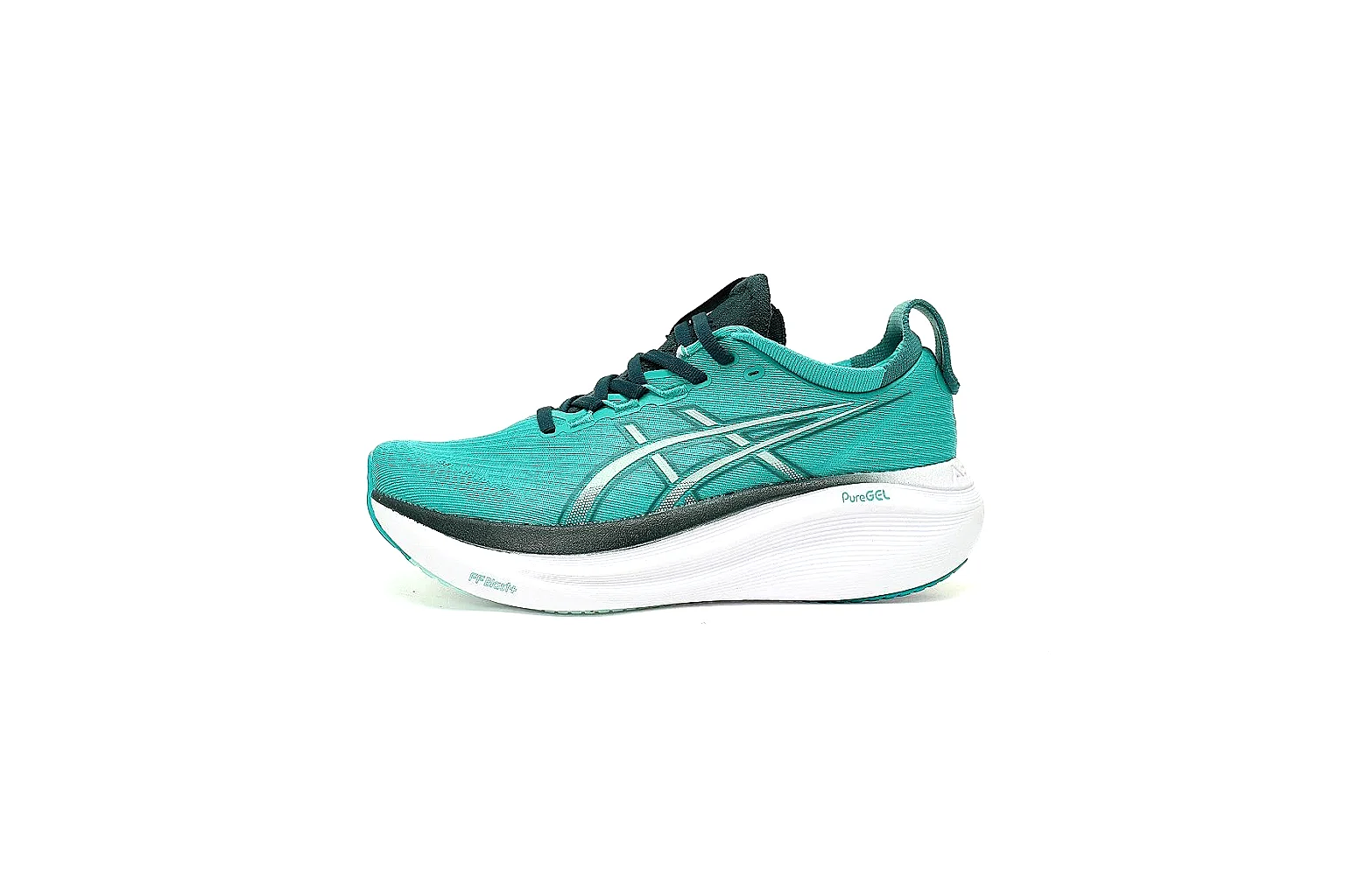 ASICS turquoise PureGEL runner side profile with visible QC markers thumbnail 2