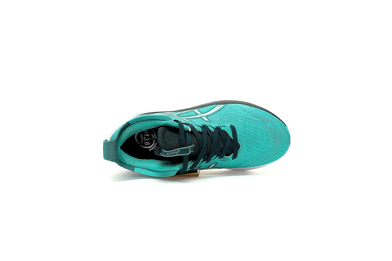 ASICS turquoise PureGEL runner side profile with visible QC markers thumbnail 3