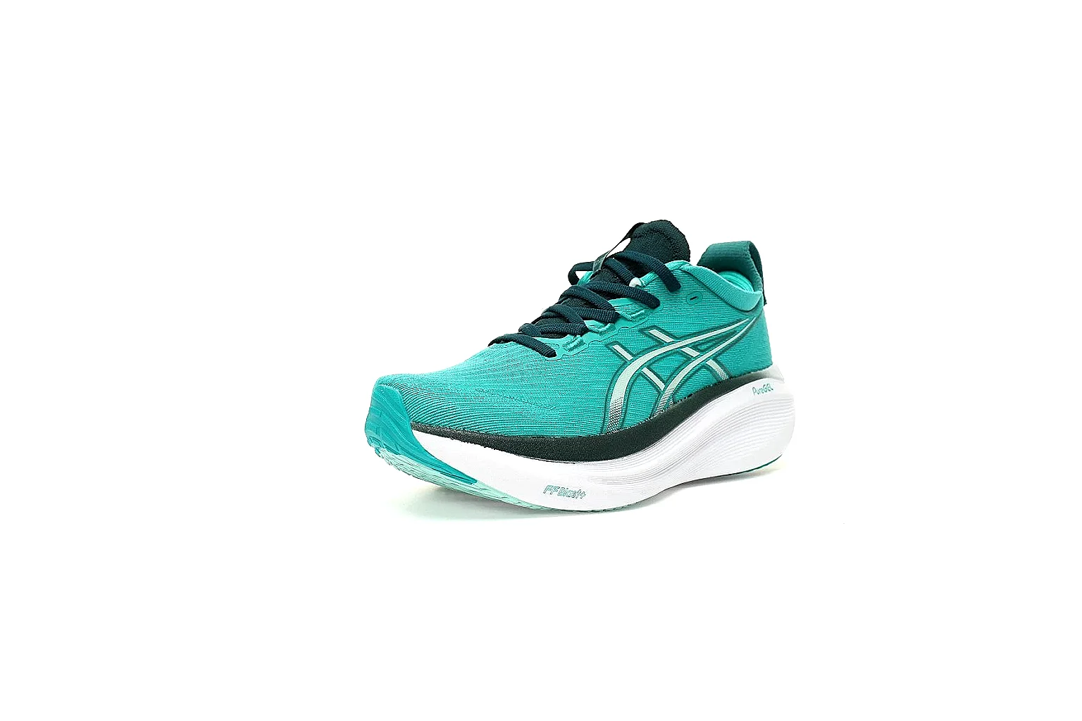ASICS turquoise PureGEL runner side profile with visible QC markers thumbnail 6