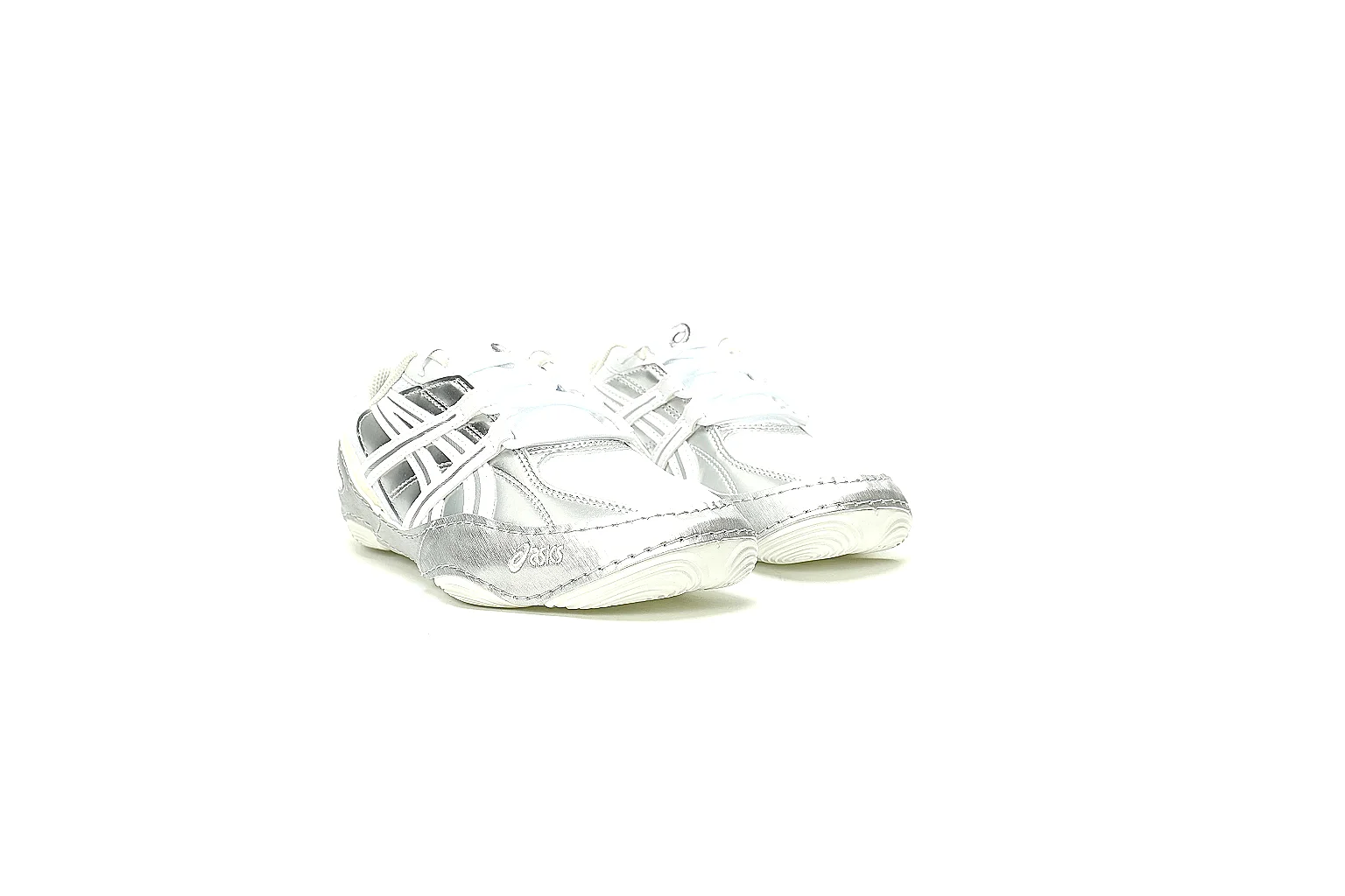 ASICS white silver runner gallery with side heel outsole and pair QC angles thumbnail 4