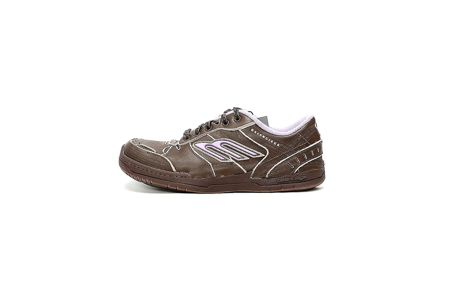 Balenciaga brown trainer front angle showing logo panels and toe shape thumbnail 2