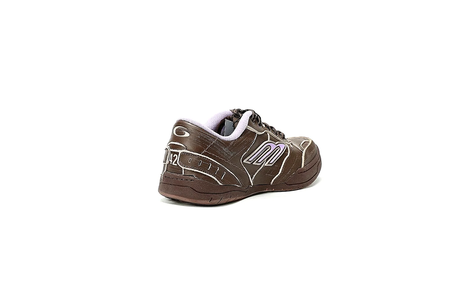 Balenciaga brown trainer front angle showing logo panels and toe shape