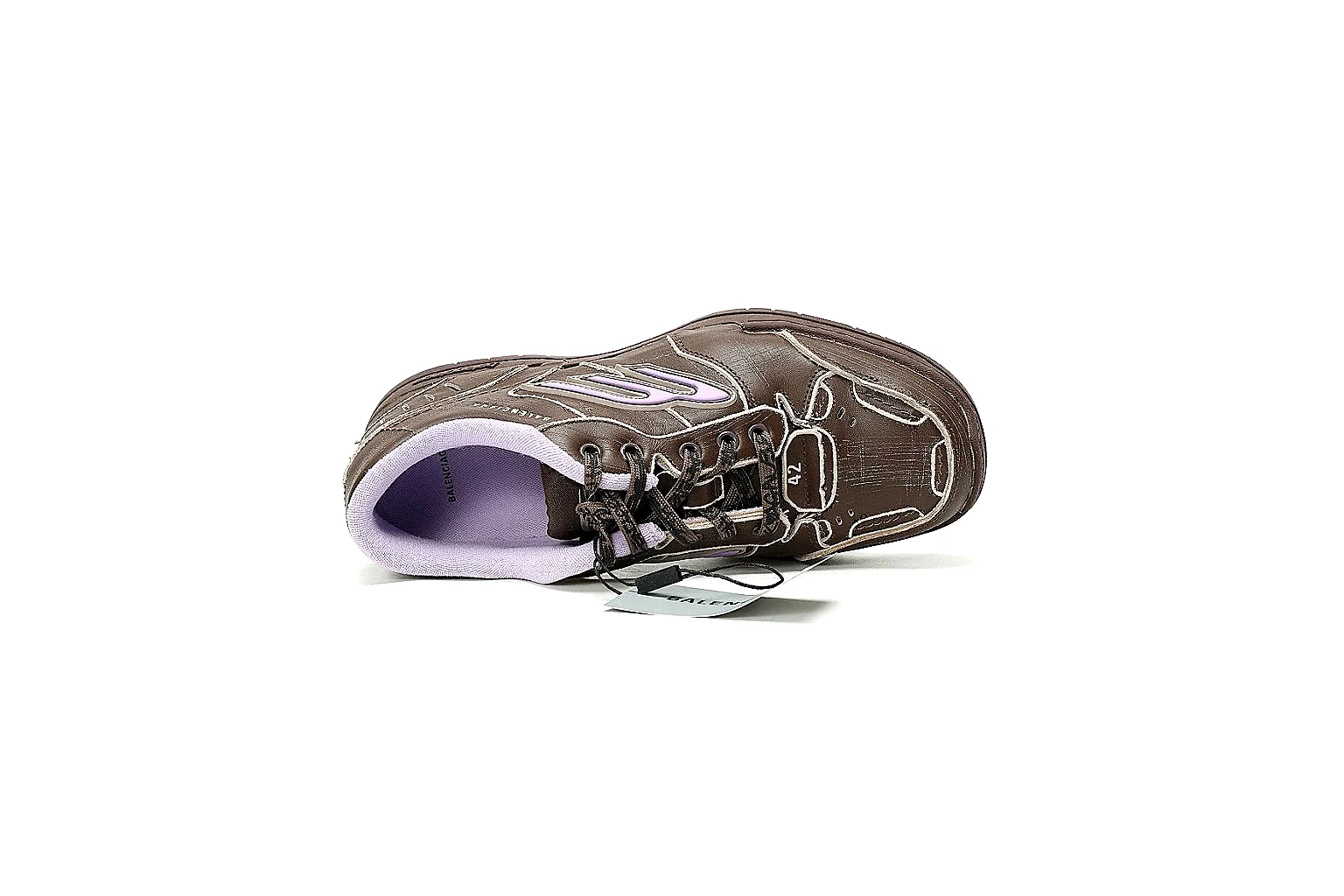 Balenciaga brown trainer front angle showing logo panels and toe shape thumbnail 3