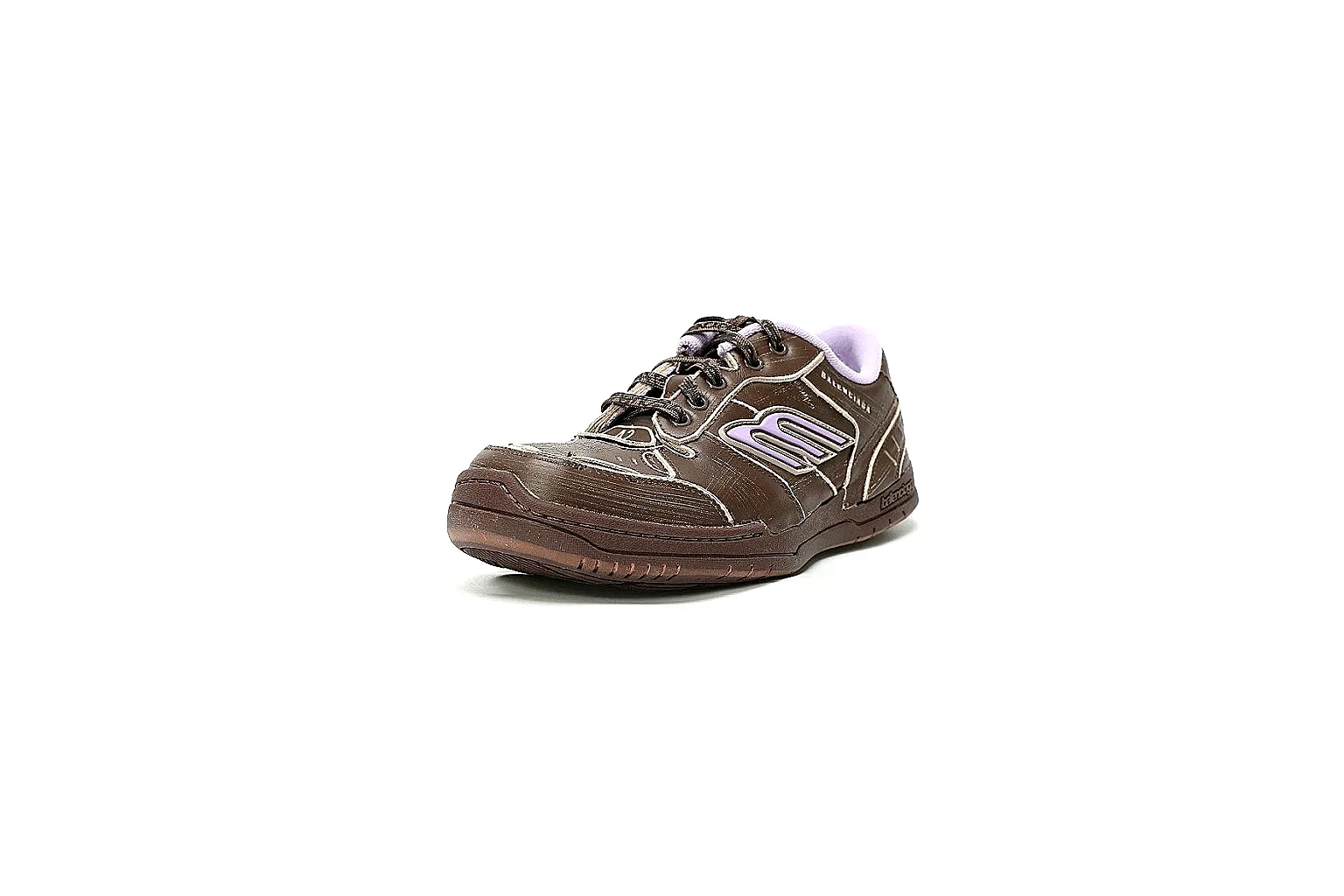 Balenciaga brown trainer front angle showing logo panels and toe shape thumbnail 6