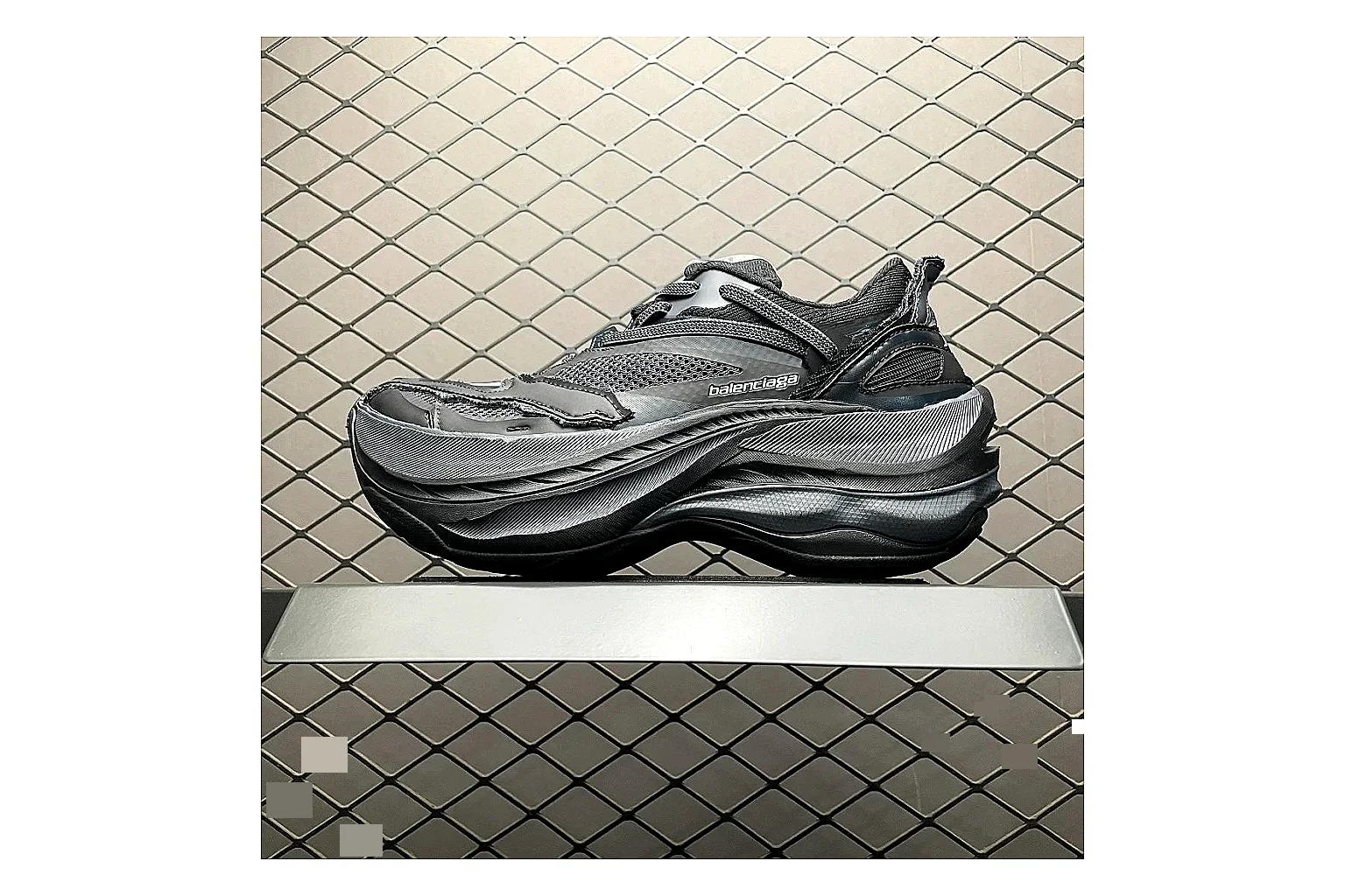 Balenciaga Track Grey Black Runner comparison signal photo with black grey track chunky runner with mixed upper and chunky shape