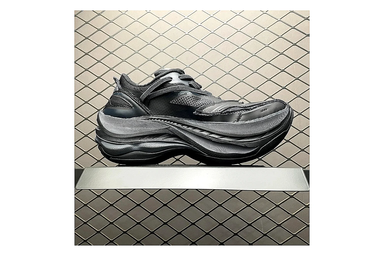 Balenciaga Track Grey Black Runner comparison signal photo with black grey track chunky runner with mixed upper and chunky shape