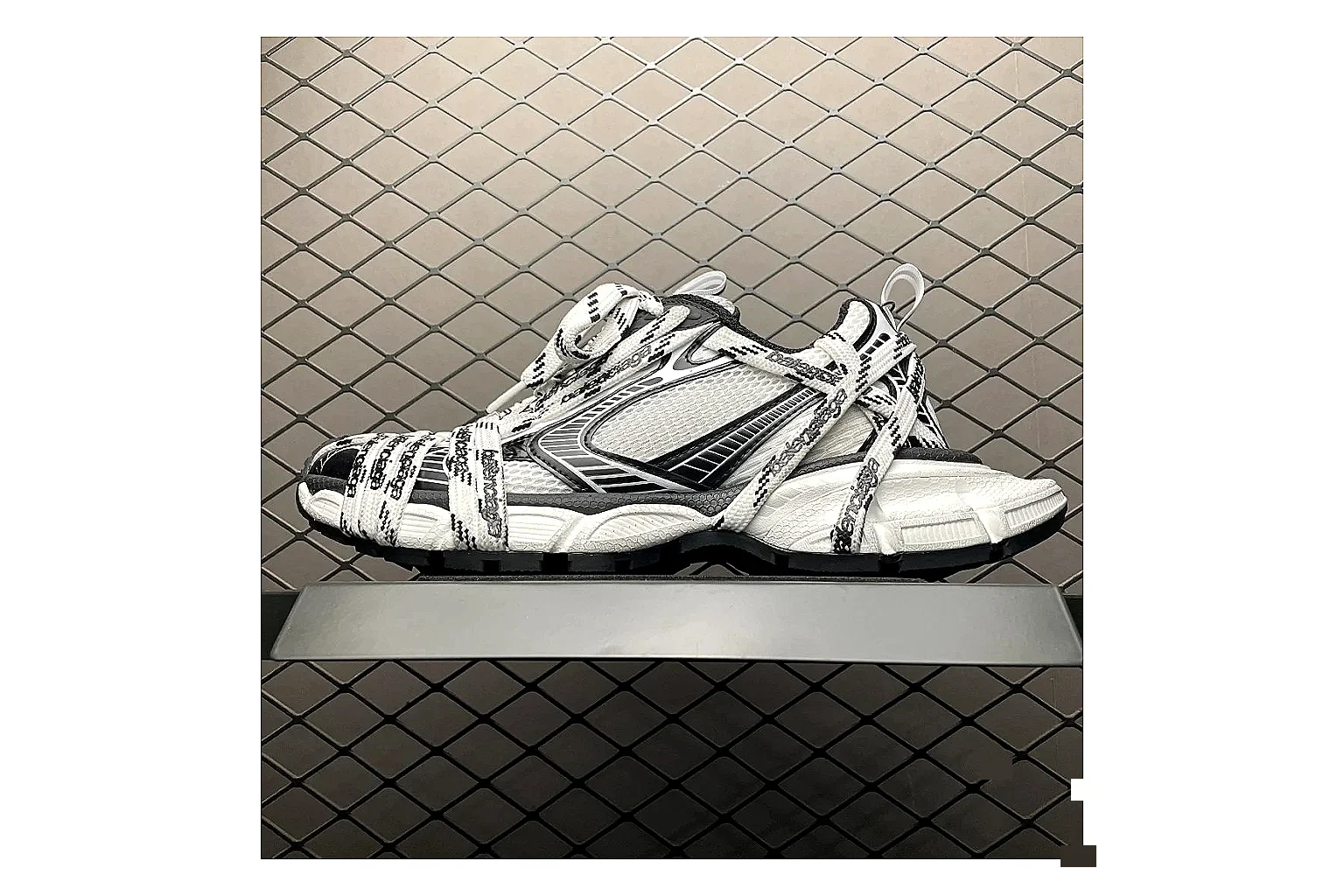 Balenciaga Track White Black Sandal comparison signal photo with white black track sport sandal with mixed upper and sandal shape