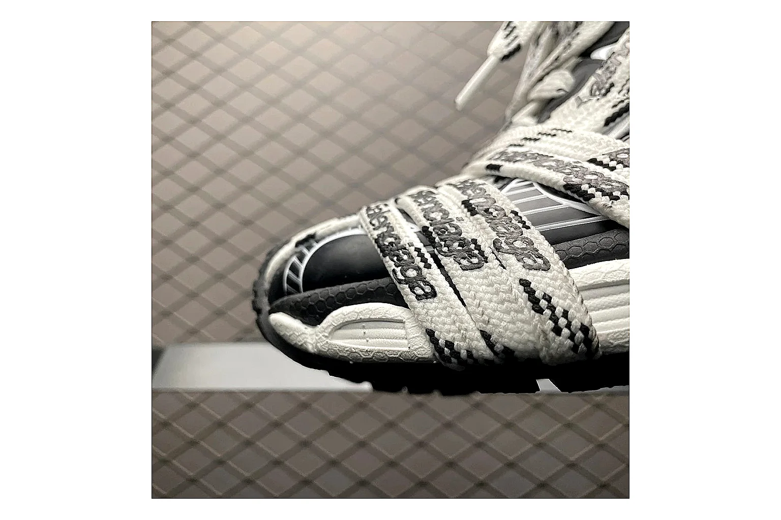 Balenciaga Track White Black Sandal comparison signal photo with white black track sport sandal with mixed upper and sandal shape thumbnail 5