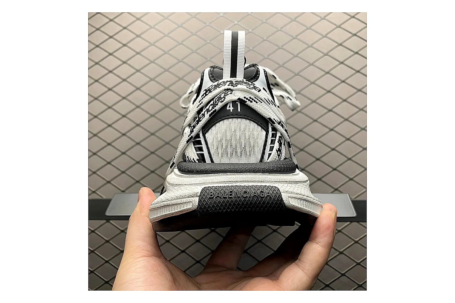 Balenciaga Track White Black Sandal comparison signal photo with white black track sport sandal with mixed upper and sandal shape thumbnail 6