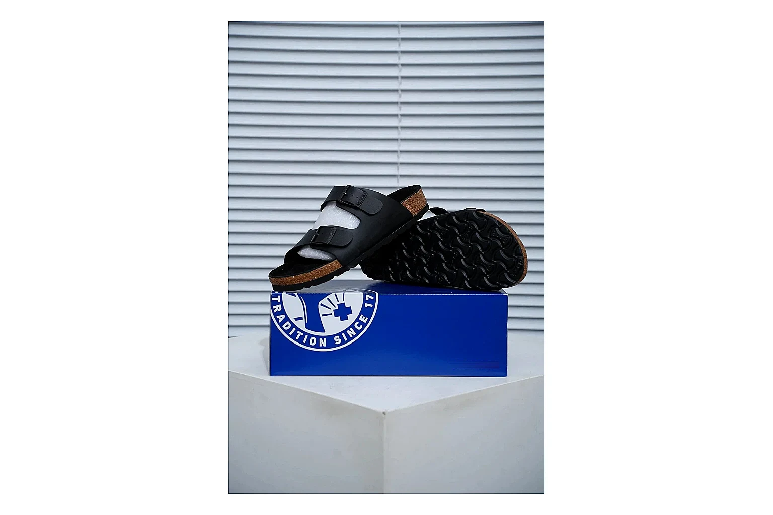 Birkenstock Arizona Black Cork Slide comparison signal image with adjustable buckles, contoured footbed and dark outsole for versatile casual looks thumbnail 6