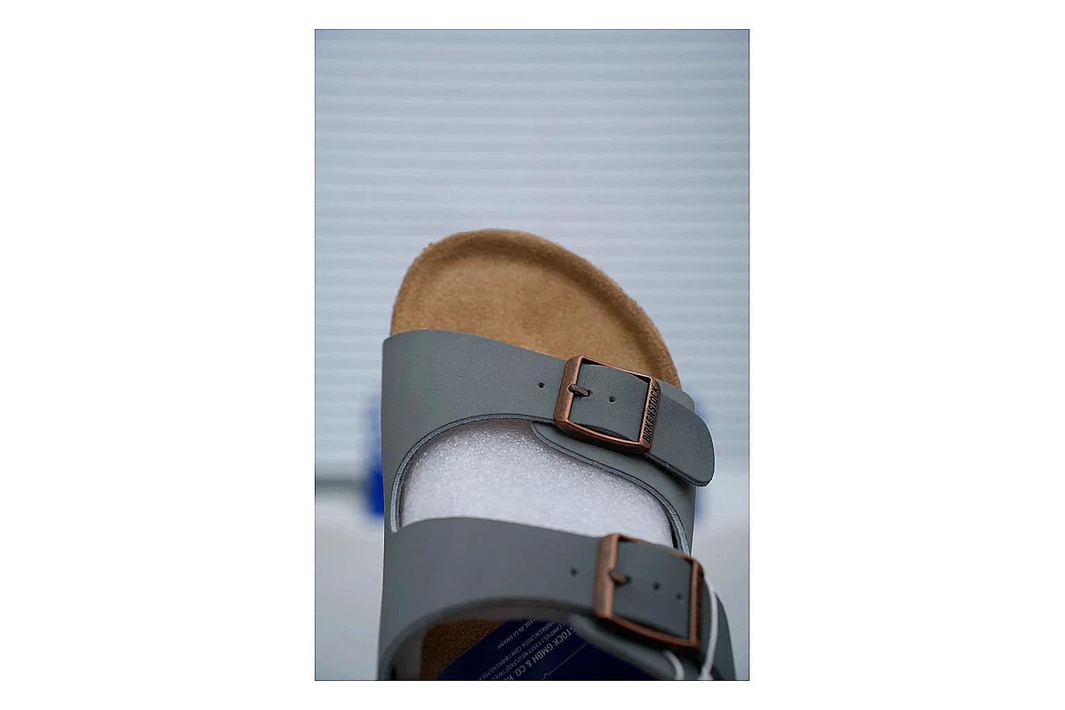 Birkenstock Arizona Charcoal Cork Slide comparison signal image with adjustable buckles, molded cork footbed and dark outsole for understated everyday style thumbnail 5