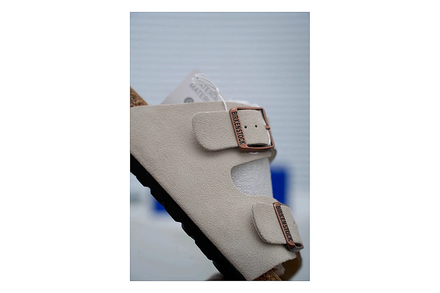Birkenstock Arizona Cream Cork Slide comparison signal image with adjustable buckles, soft neutral upper and contoured footbed for easy casual wear thumbnail 3