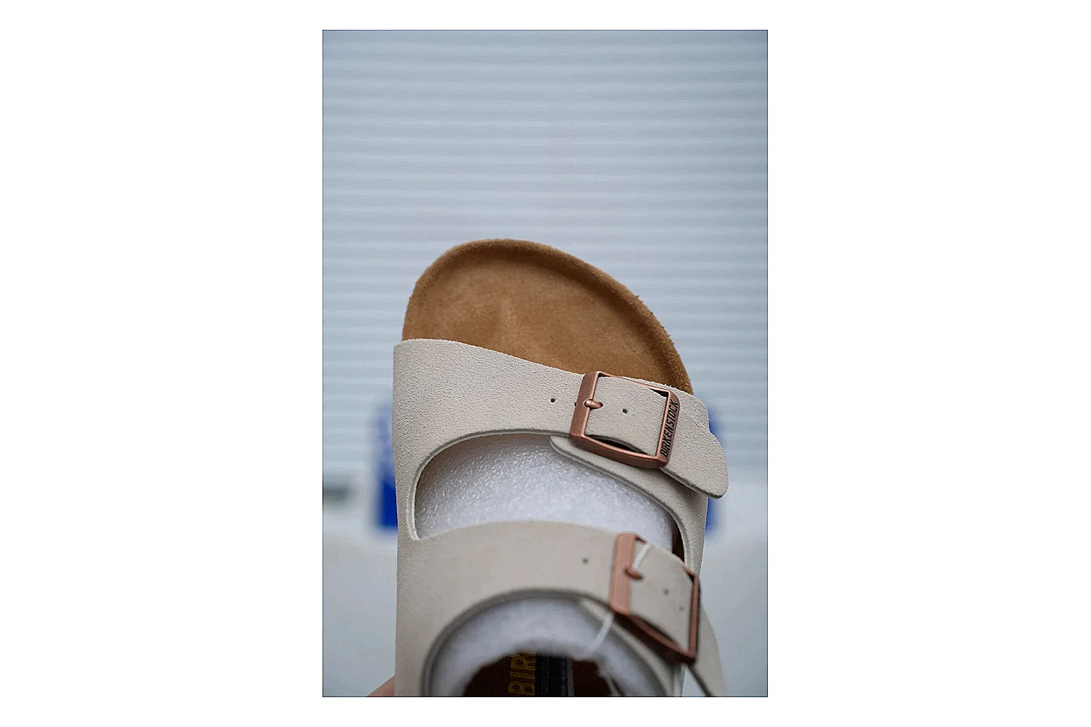 Birkenstock Arizona Cream Cork Slide comparison signal image with adjustable buckles, soft neutral upper and contoured footbed for easy casual wear thumbnail 5