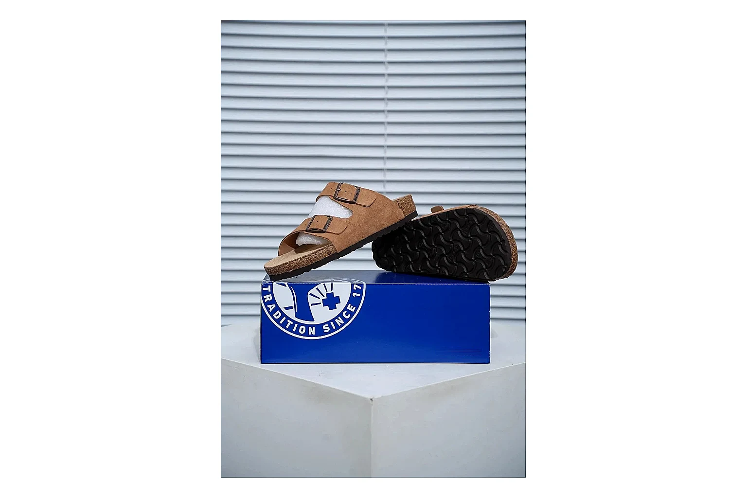 Birkenstock Arizona Tan Cork Slide comparison signal image with warm brown upper, adjustable buckles and contoured footbed for easy casual outfits thumbnail 6
