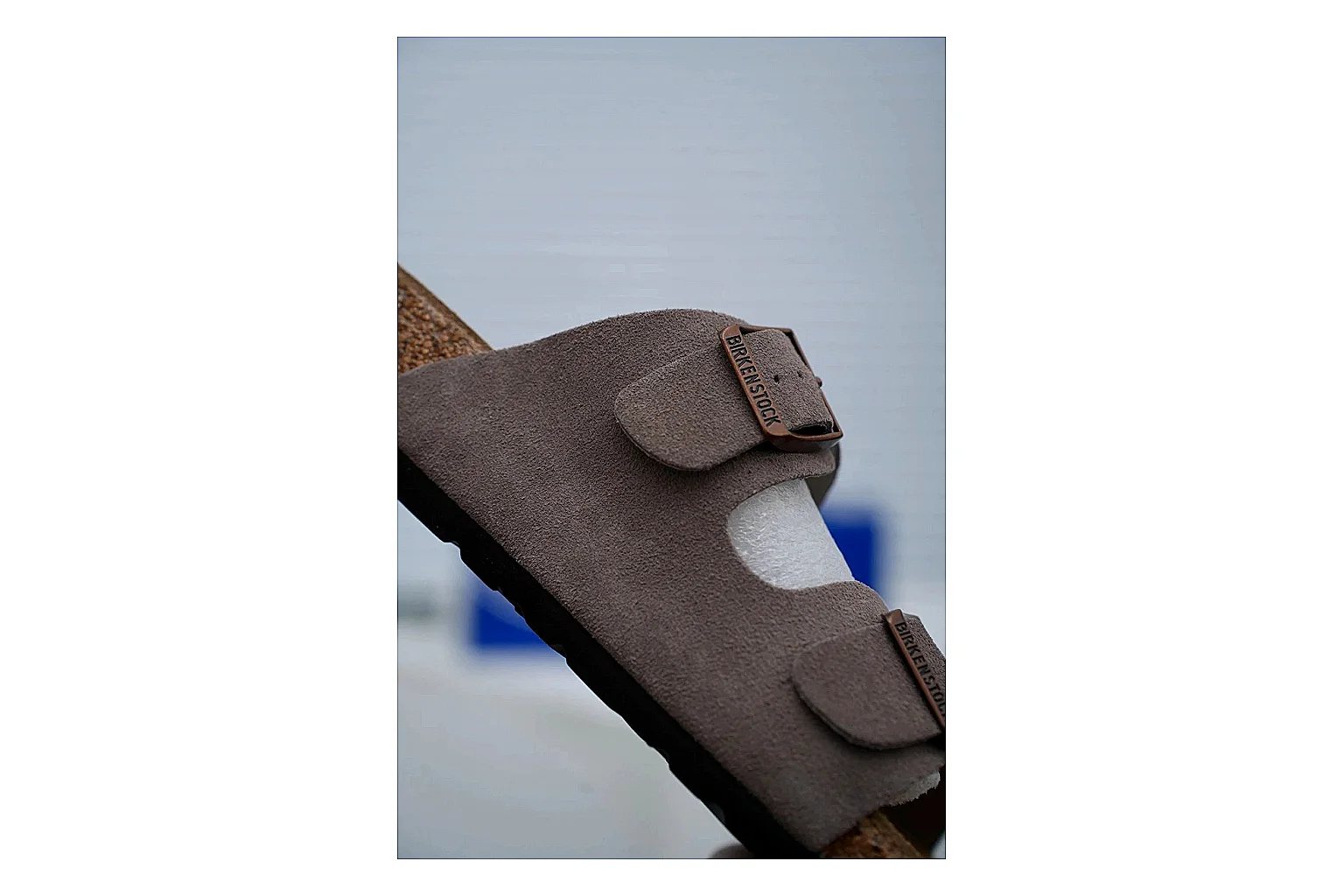 Birkenstock Arizona Taupe Cork Slide comparison signal image with suede-look upper, adjustable buckles and contoured footbed for natural everyday styling thumbnail 3