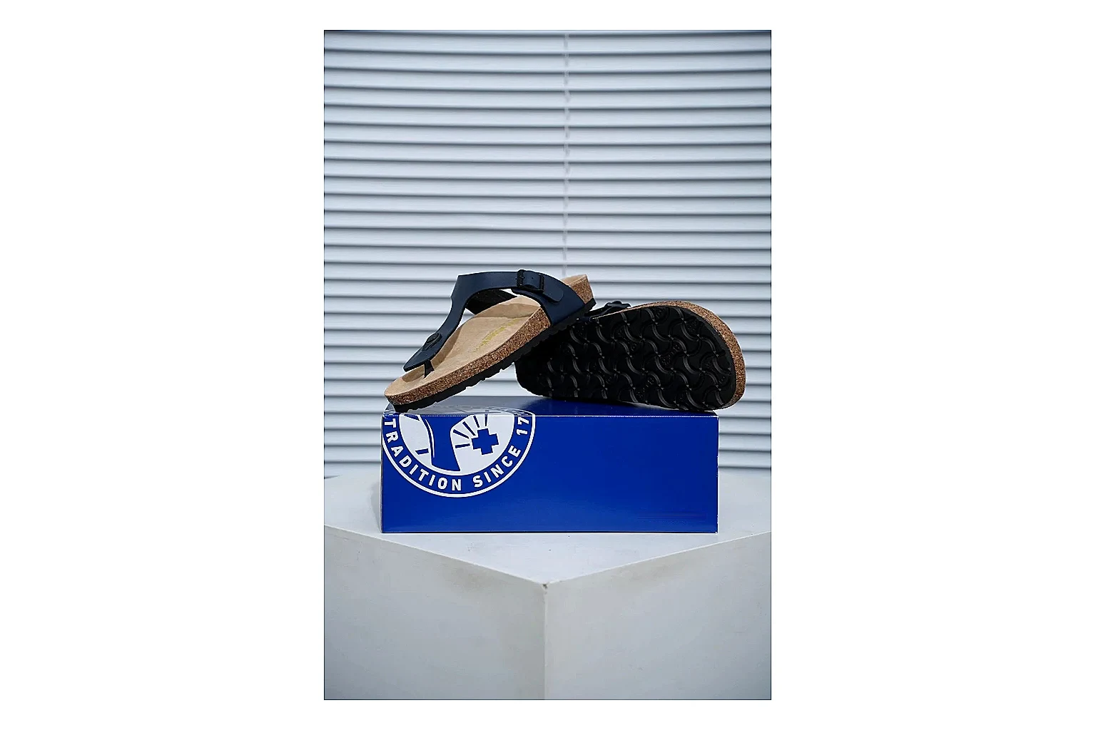 Birkenstock Black Toe Loop Cork Sandal comparison signal image with slim straps, adjustable buckle and contoured footbed for light summer wear thumbnail 6