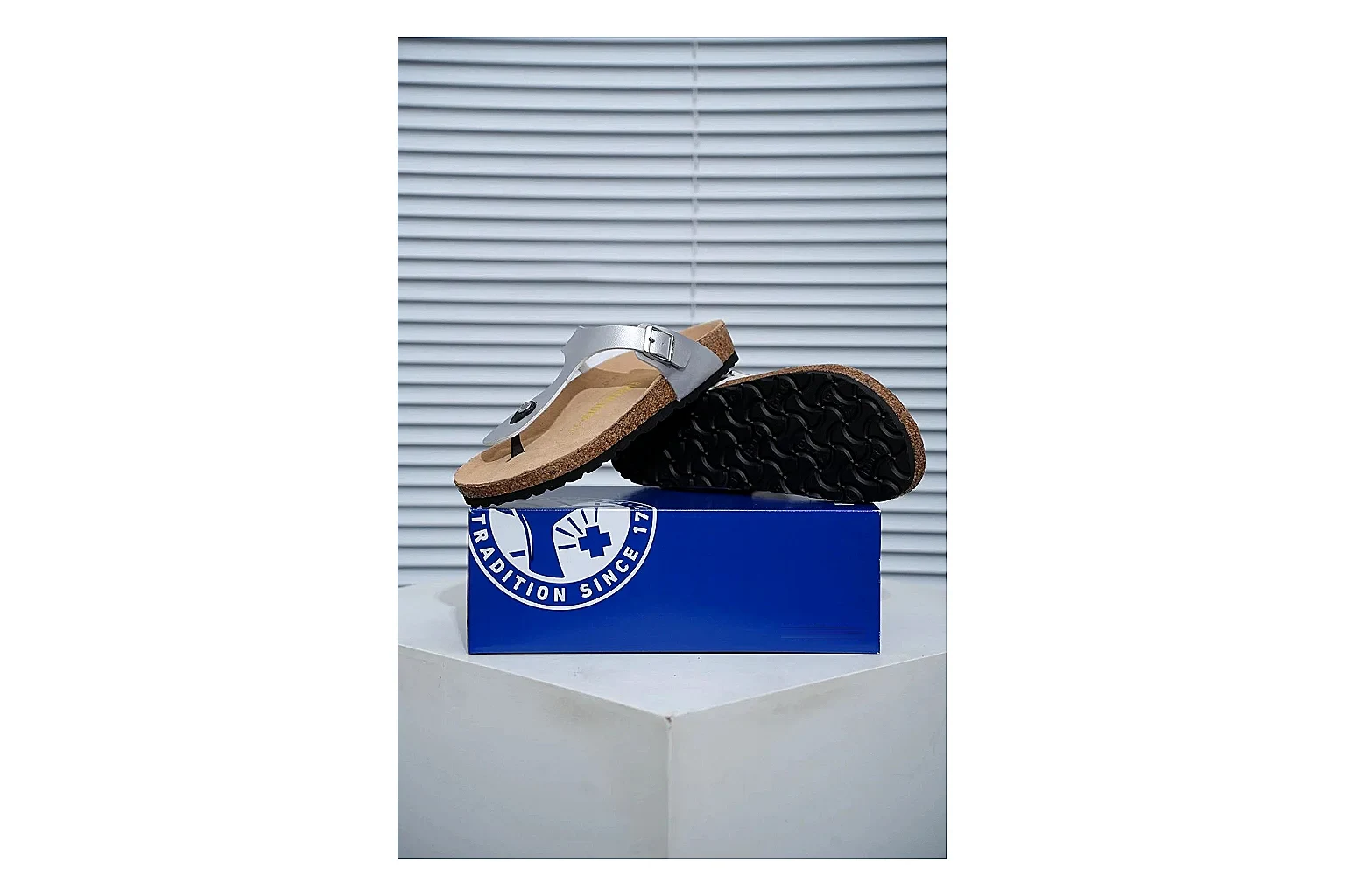Birkenstock Cream Buckle Cork Slide comparison signal image with wide strap, large metal buckle and contoured footbed for simple summer comfort thumbnail 6