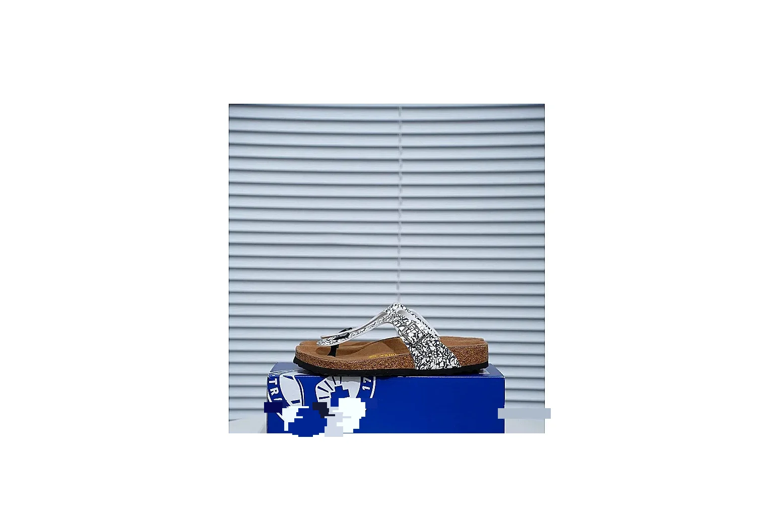 Birkenstock Silver Crystal Cork Slide comparison signal image with sparkling straps, adjustable buckles and contoured footbed for casual comfort with shine