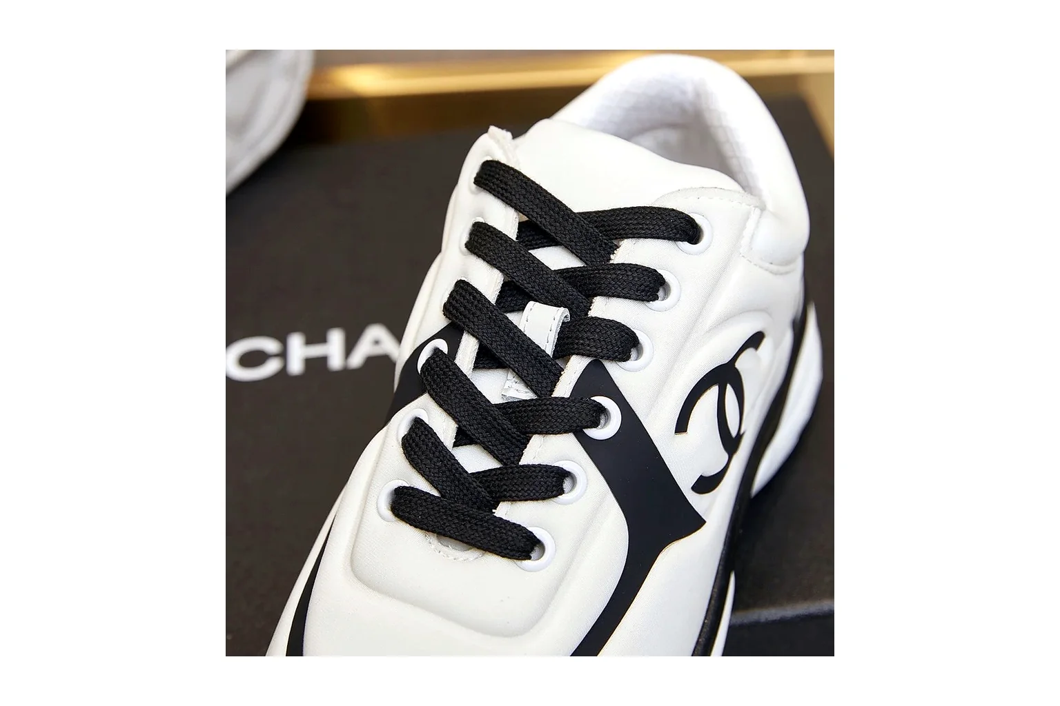 Chanel CC Low Top White Black luxury low top six photo view thumbnail 5
