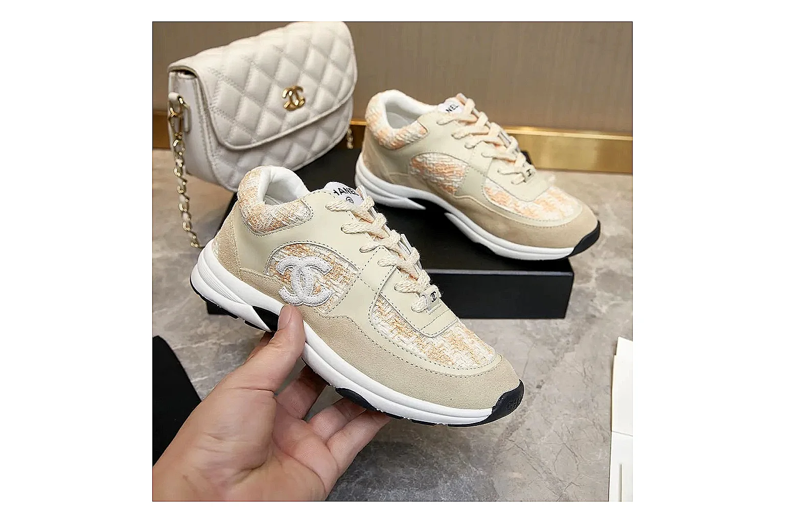 Kako Scout comparison images for Chanel Cream Quilted Runner thumbnail 4