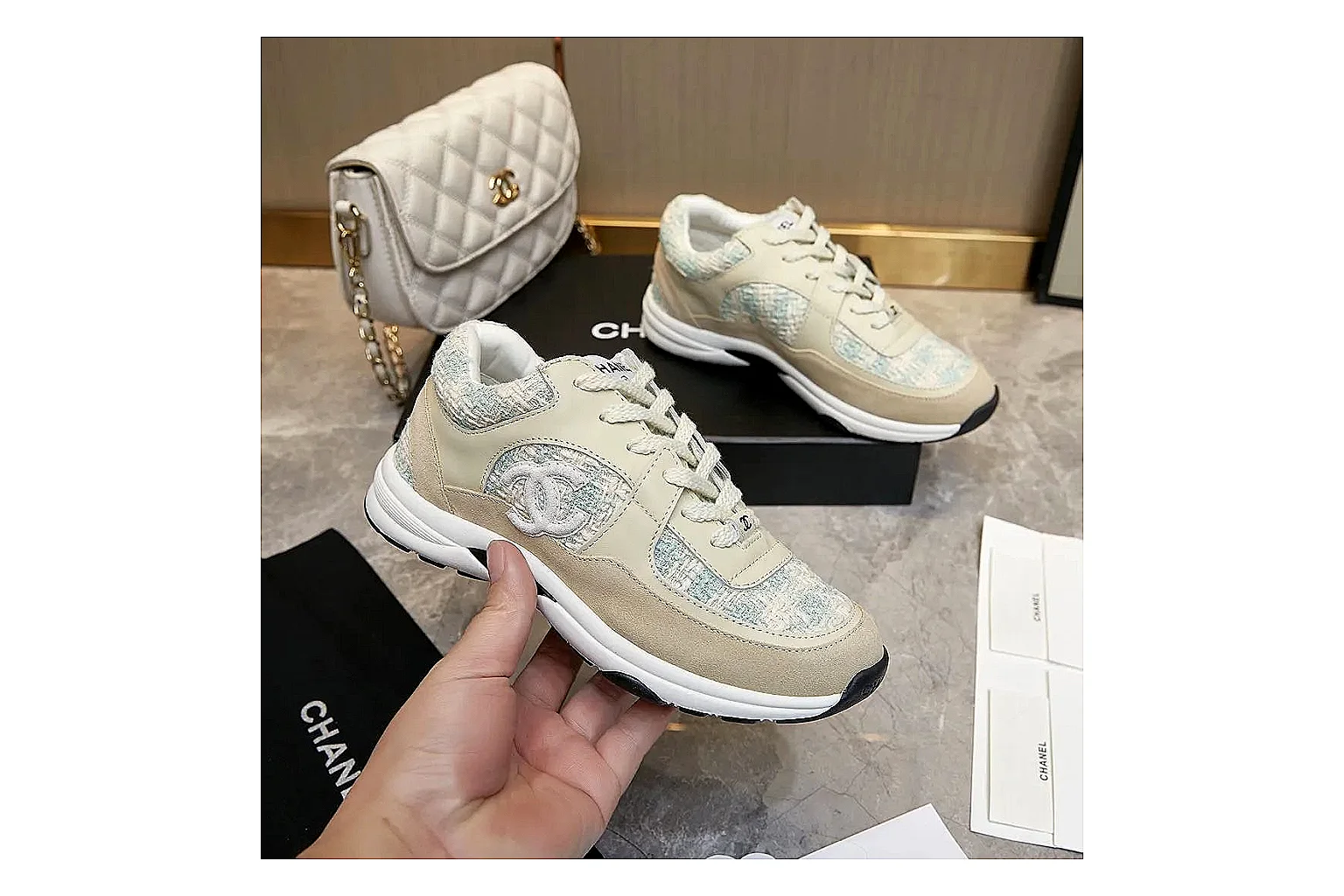 Kako Scout comparison images for Chanel Cream Quilted Runner thumbnail 4