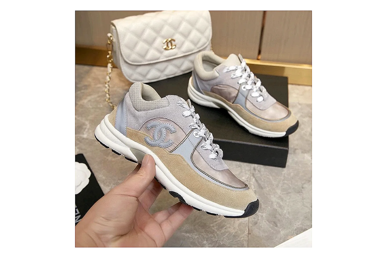 Kako Scout comparison images for Chanel Gray Pink Runner Sneaker thumbnail 4